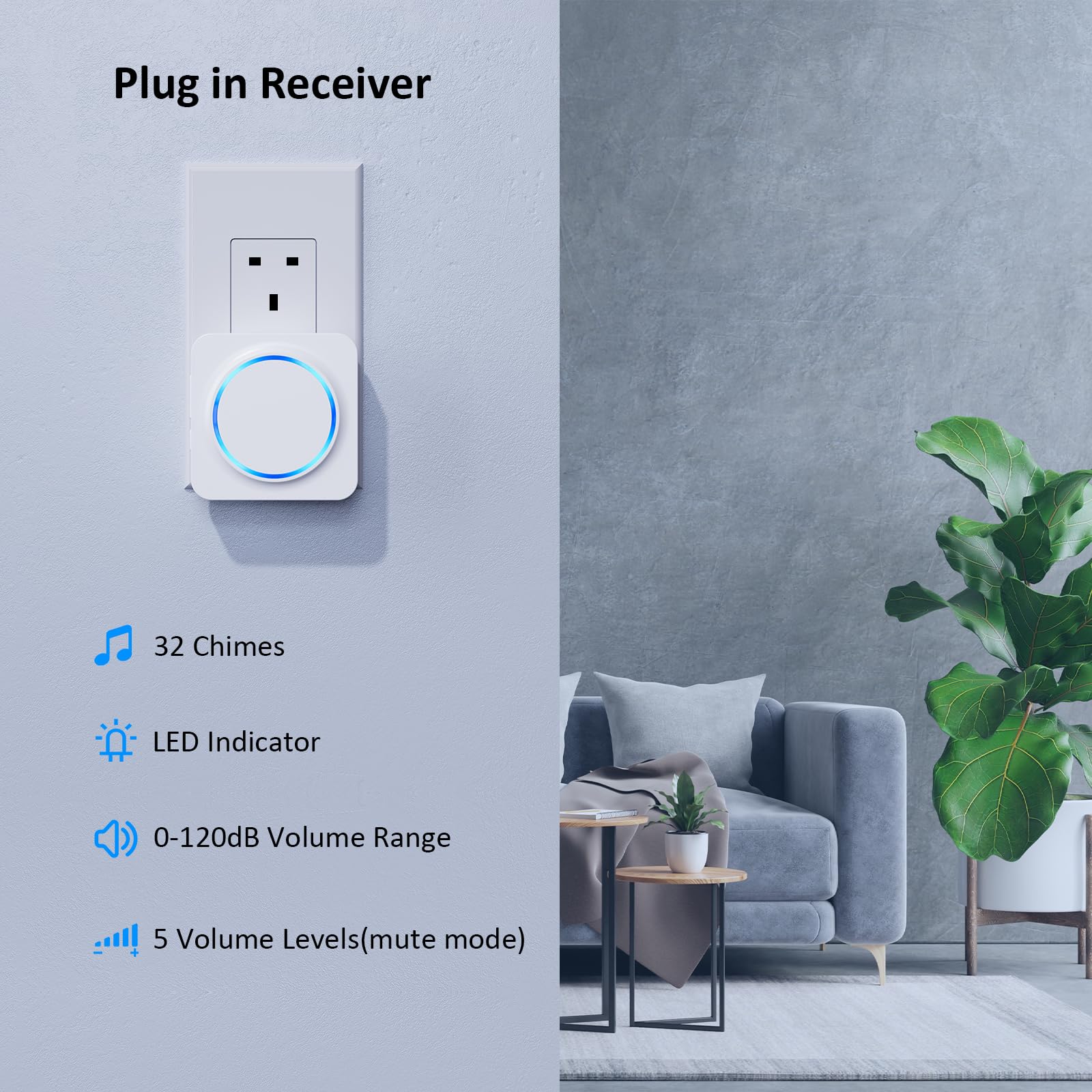 SECRUI Wireless Doorbell, IP55 Waterproof Wall Plug-in Cordless Door Chime Kit - Image 4
