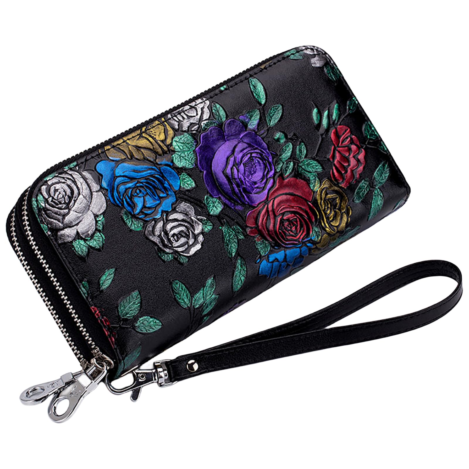 Bakurok Wallets for Women Wristlet RFID Blocking Genuine Leather Double Zipper Credit Card Holder Large Ladies Clutch Purse