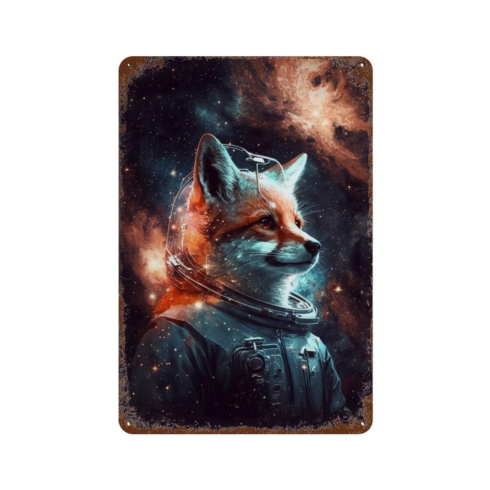 Space Fox Adventure-1 11.8"x7.9" Vintage Metal Tin Sign, Shabby Chic Decor for Office, Studio And Wall Decor
