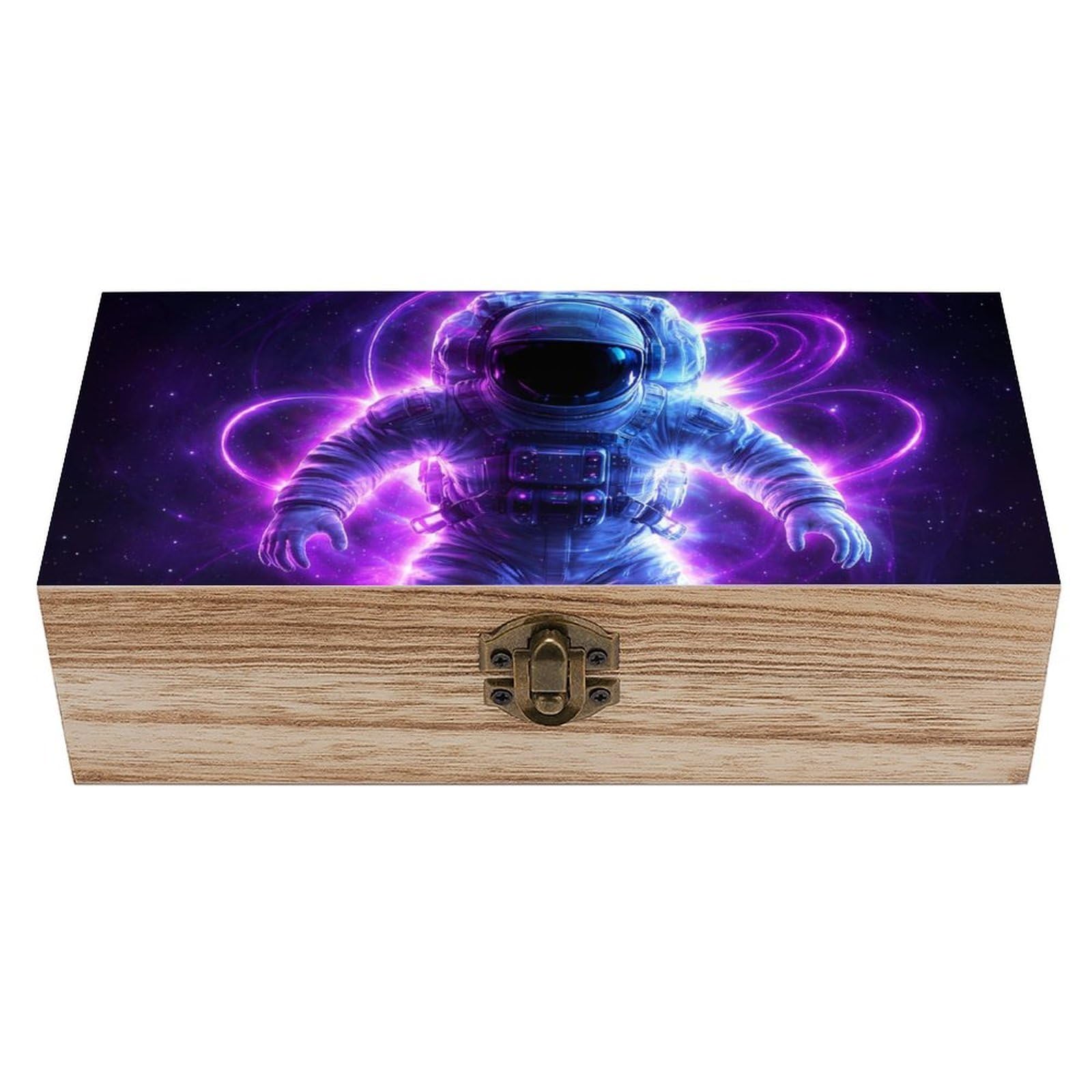 SMAZDFXX Trippy Space Astronaut Arts Wooden Storage Box With Hinged Lid Decorative Front Clasp Keepsake Boxes