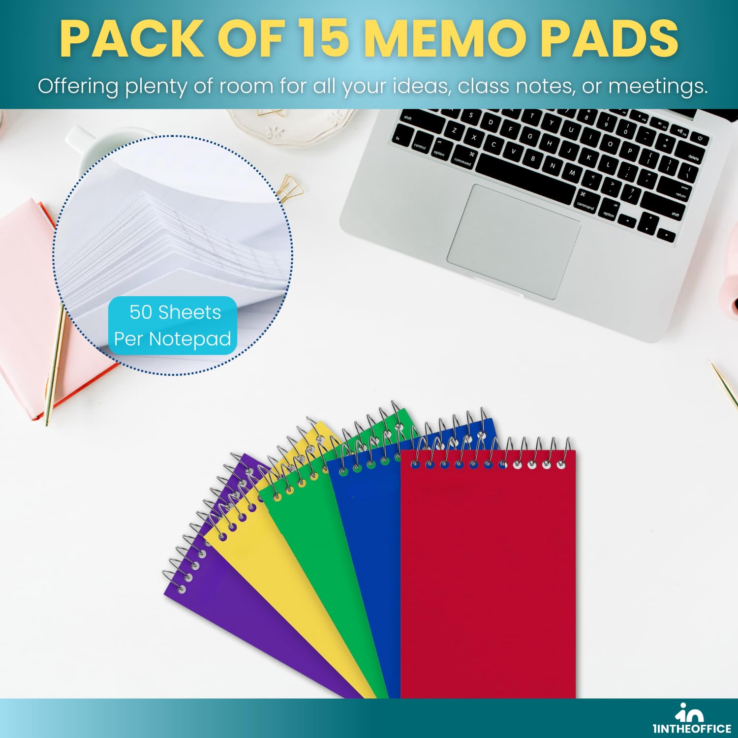 1InTheOffice Wirebound Memo Pads, 4" x 6", College, Assorted, 50 Sheets/Pad, (5 Pads) - Image 6