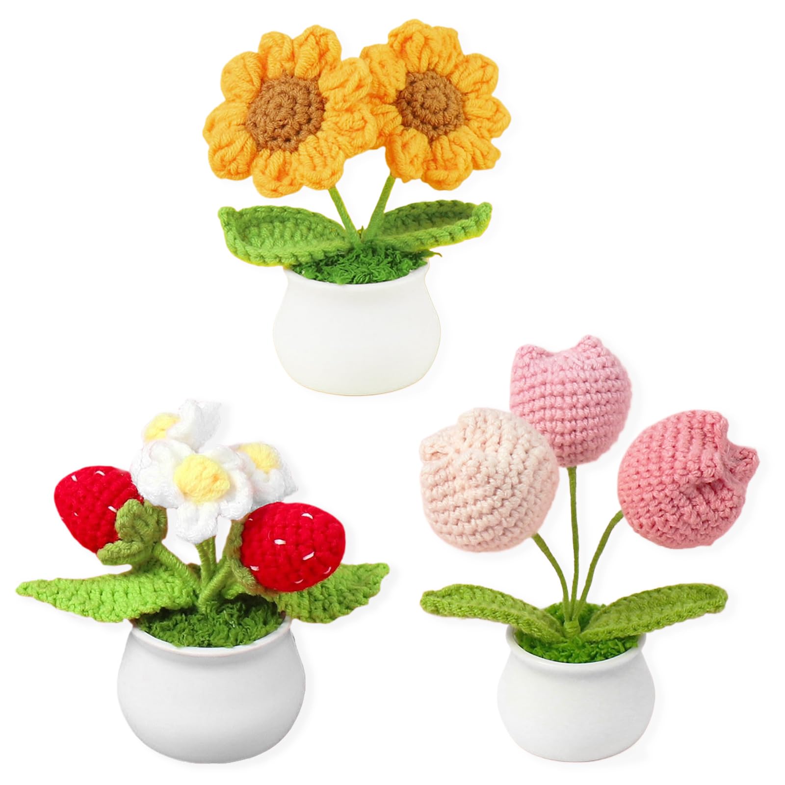 Amazon.com: UniqKaliber 3 Pcs Crochet Flower with Pot, Crochet