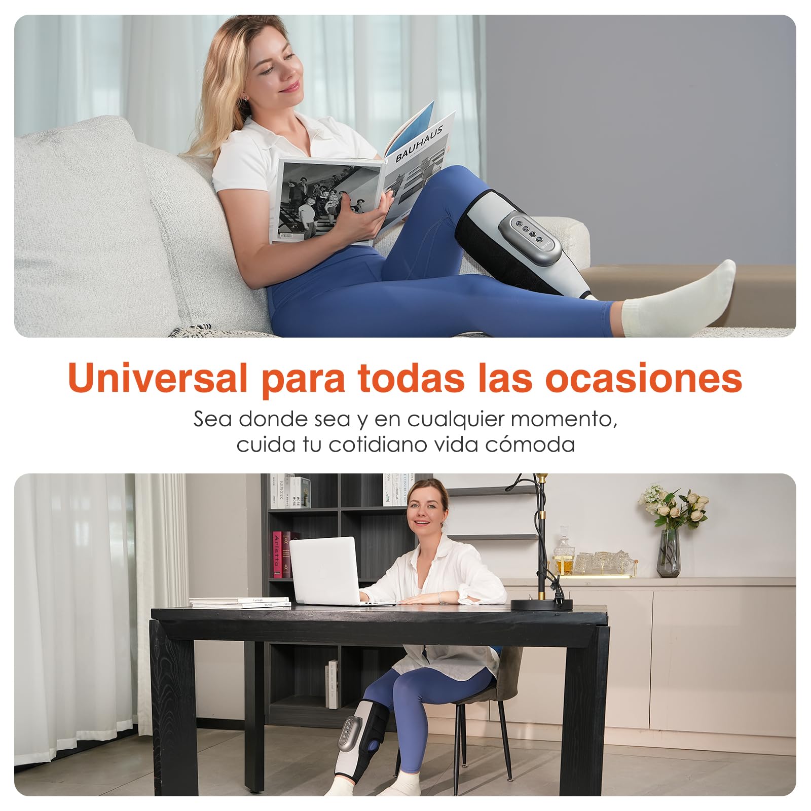 Inalámbrico Masajeador de Piernas con Compresión de Aire para Circulación y Alivio del Dolor | Control Remoto | 3 Modos + 5 Intensidades | Autoparada 15min (par)