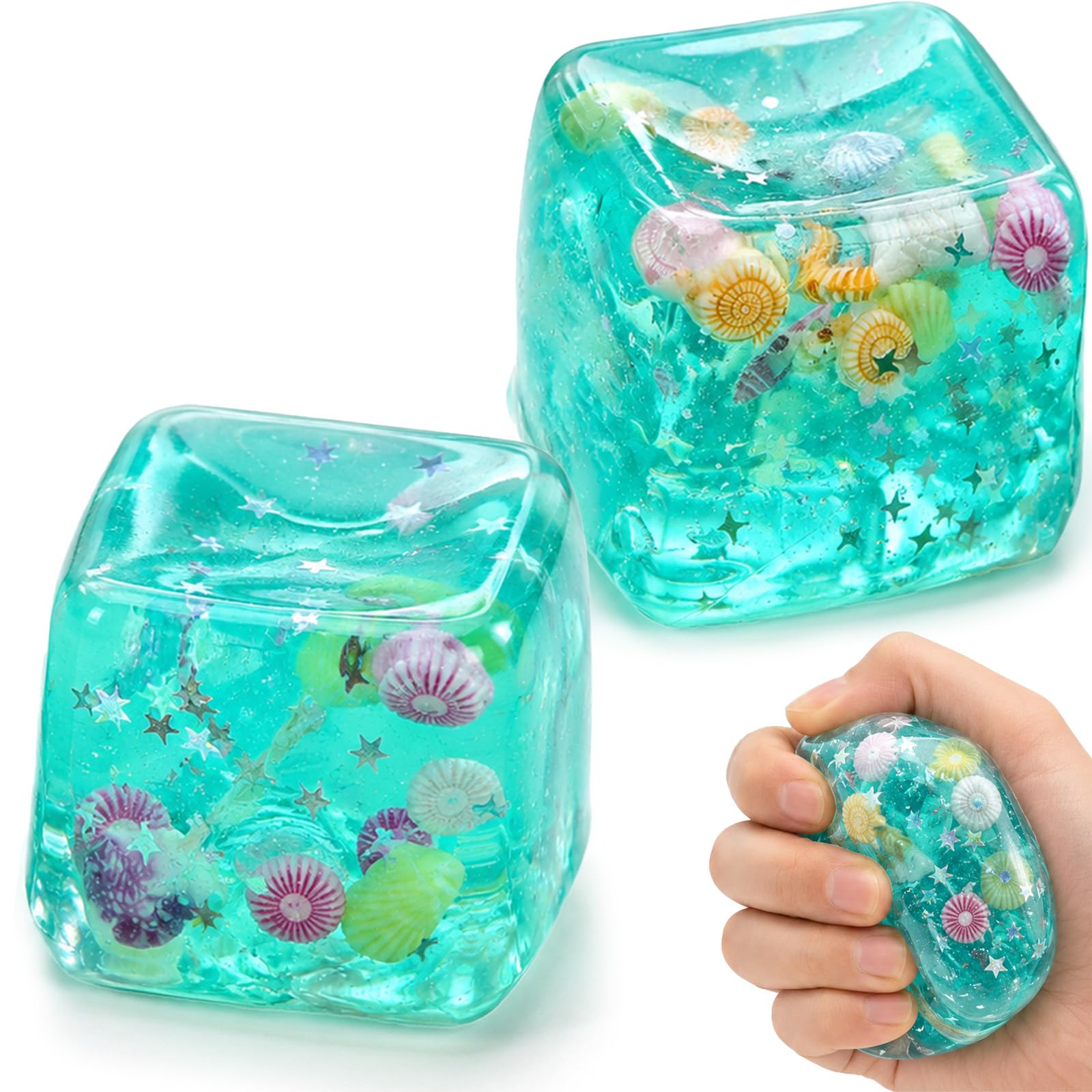 2pcs Ice Cubes Marine Stress Relief Squishies Soft and Stretchy Fidget Squishy Toys Portable Pressure Relief Stresss squeeze Blocks for The Office Or Home Holiday Party Favors