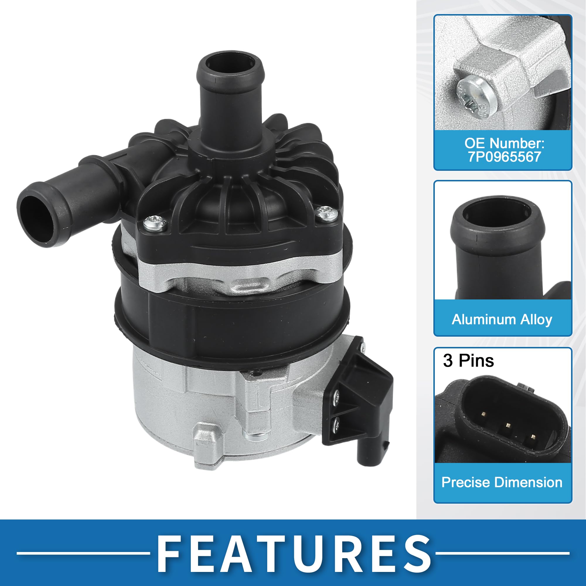 A ABSOPRO Bomba De Agua Eléctrica Para Audi A6 Quattro 09-17 1Pc | Color Negro Y Plateado, Material Metal Y Plástico, Oe 7P0965567/8K0965567B, Para Audi Q7 11-17, Para Porsche Cayenne 11-14