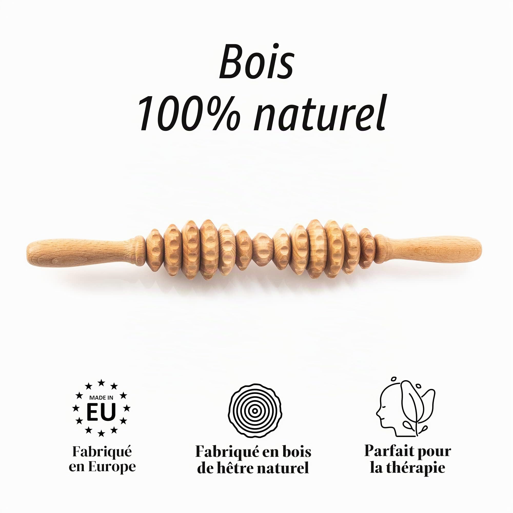 Tuuli Accessories Anti Cellulite Masseur Rouleau de Massage Appareil Maderothérapie Bois 40 cm