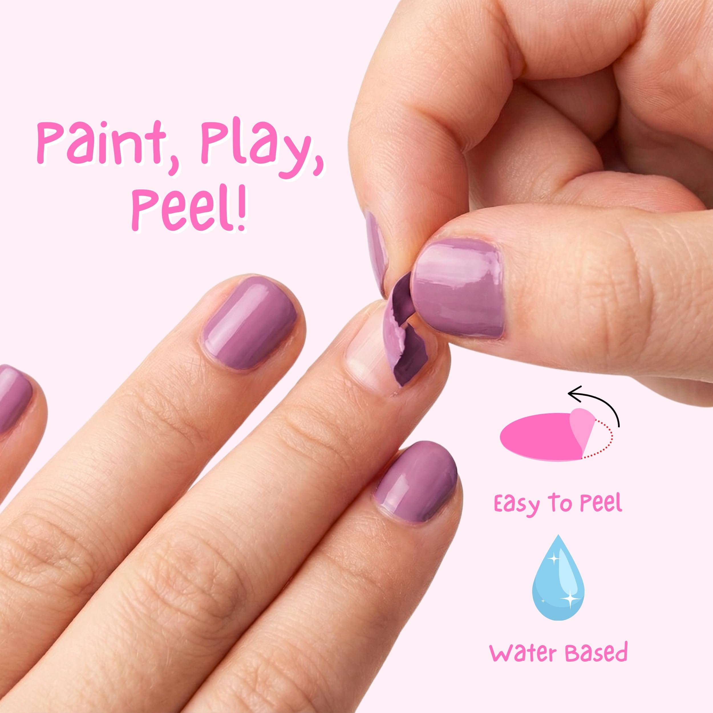 Miss Nella PURPLE UNICORN-Peel Off, geruchsneutral, Wasserbasis & Safe für Kinder Nagellack-Pack 3- Sweet Lavender (glitter), Butterfly Wings (glitter) & Little Poppet