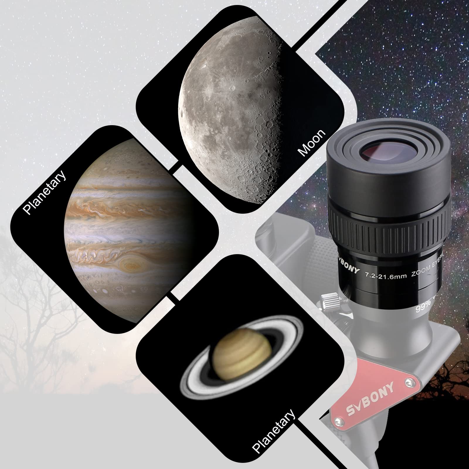 Svbony SV191 Télescope Oculaire Zoom 7.2-21.6mm 1.25 pouces Super Grand Angle Astronomique