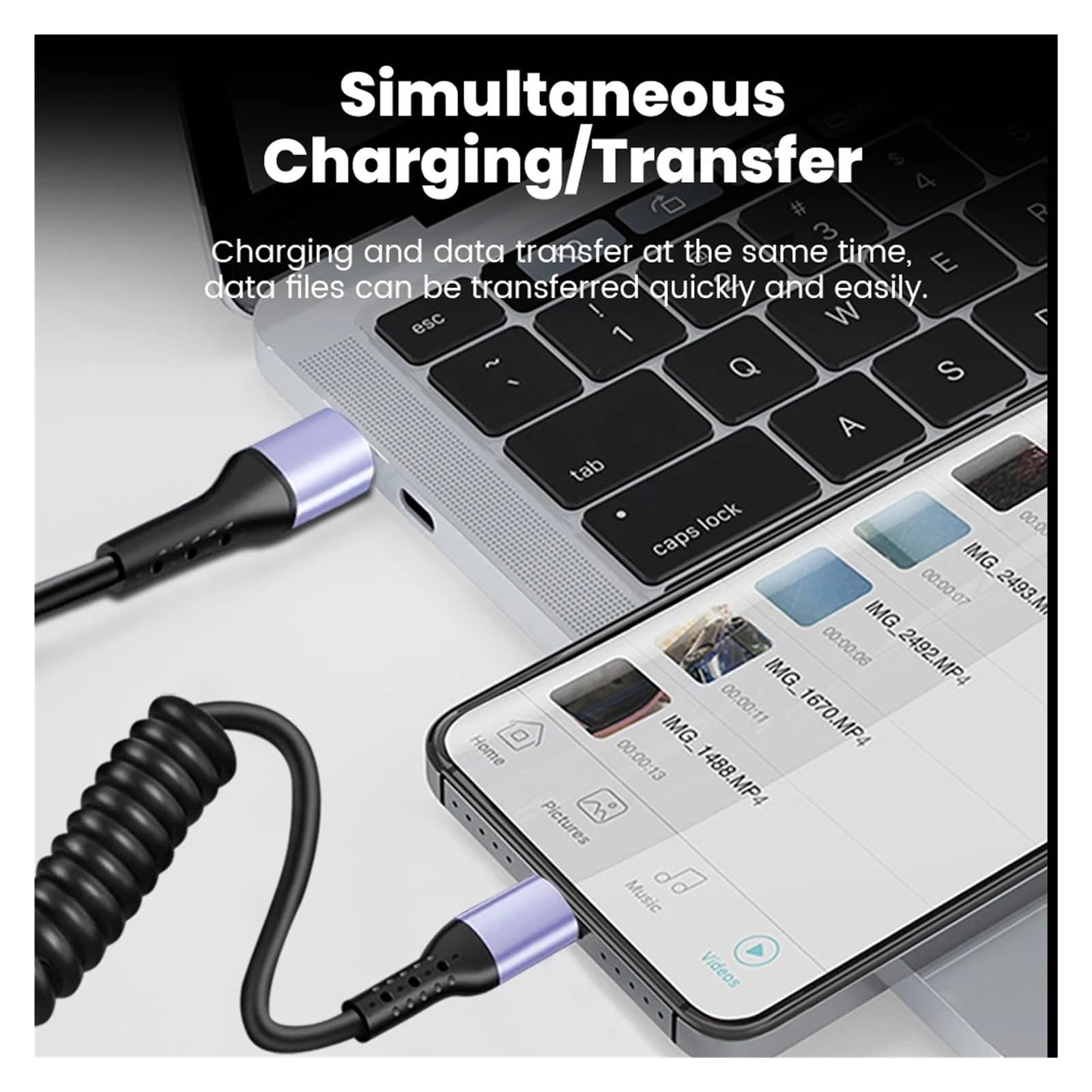 Cable USB C codo de coche 6A 66W carga rápida tipo C para iPhone y Samsung | Codo C a C
