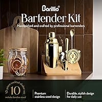 Vista 3 de Barillio Gold Bartender Kit – Juego de coctelera de acero inoxidable con soporte de bambú – Herramientas de barra de mixología con coctelera
