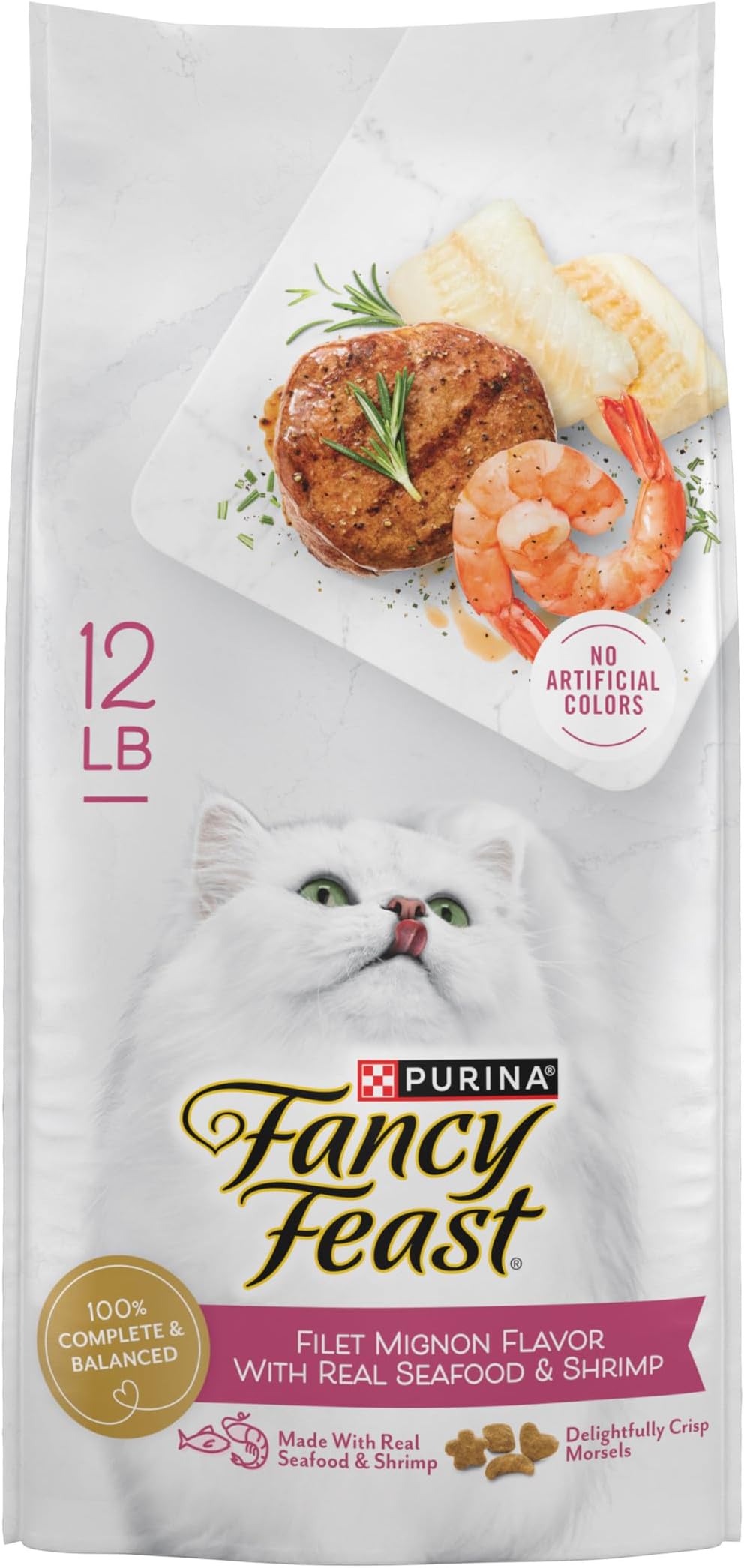 Purina Fancy Feast Gourmet Dry Cat Food, Filet Mignon Flavor With Real Seafood & Shrimp, 12-Pound Bag