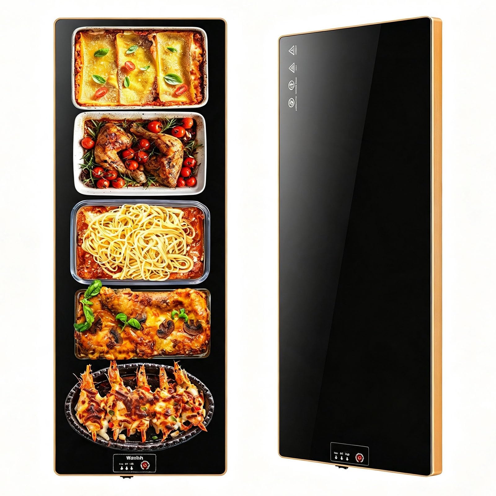 Bandeja de Calentamiento Eléctrico, con Temperatura Ajustable, Mantiene Calientes Platos y Bebidas, Ideal para Restaurantes, Hogar y Buffets,Negro,31.5 * 17.7 * 1.1in