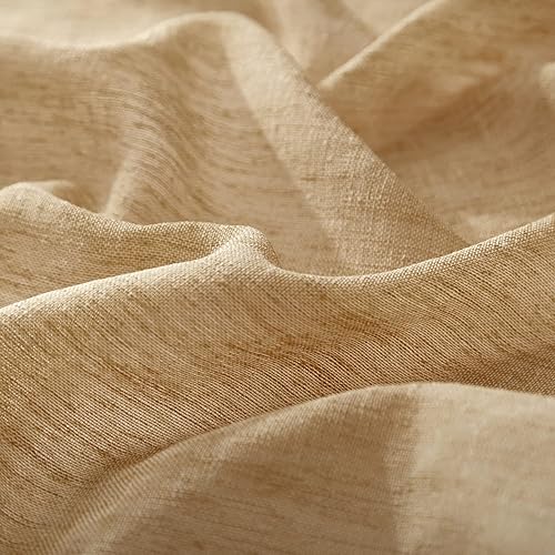 Miniatura 3 de LOYOLADY Cortinas de lino caqui de 102 pulgadas de largo, juego de 2 paneles de cortinas semitransparentes para dormitorio, cortinas de lino