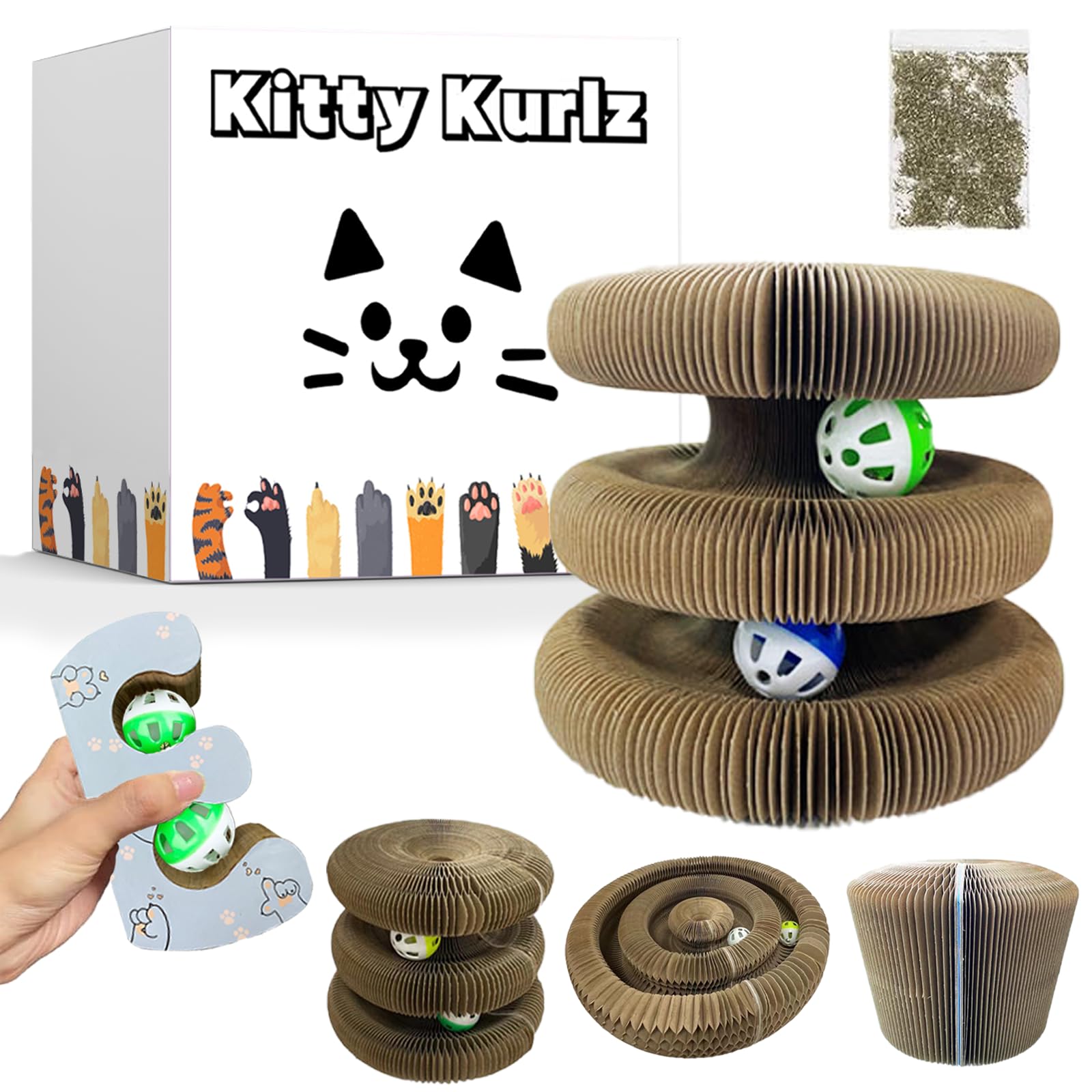 Photo 1 of Kitty Kurlz Cat Toy, Reversible Infinity Style Magic Organ Cat Toy Made from Recycled Corrugated Cardboard Long Lasting (E-Shaped).