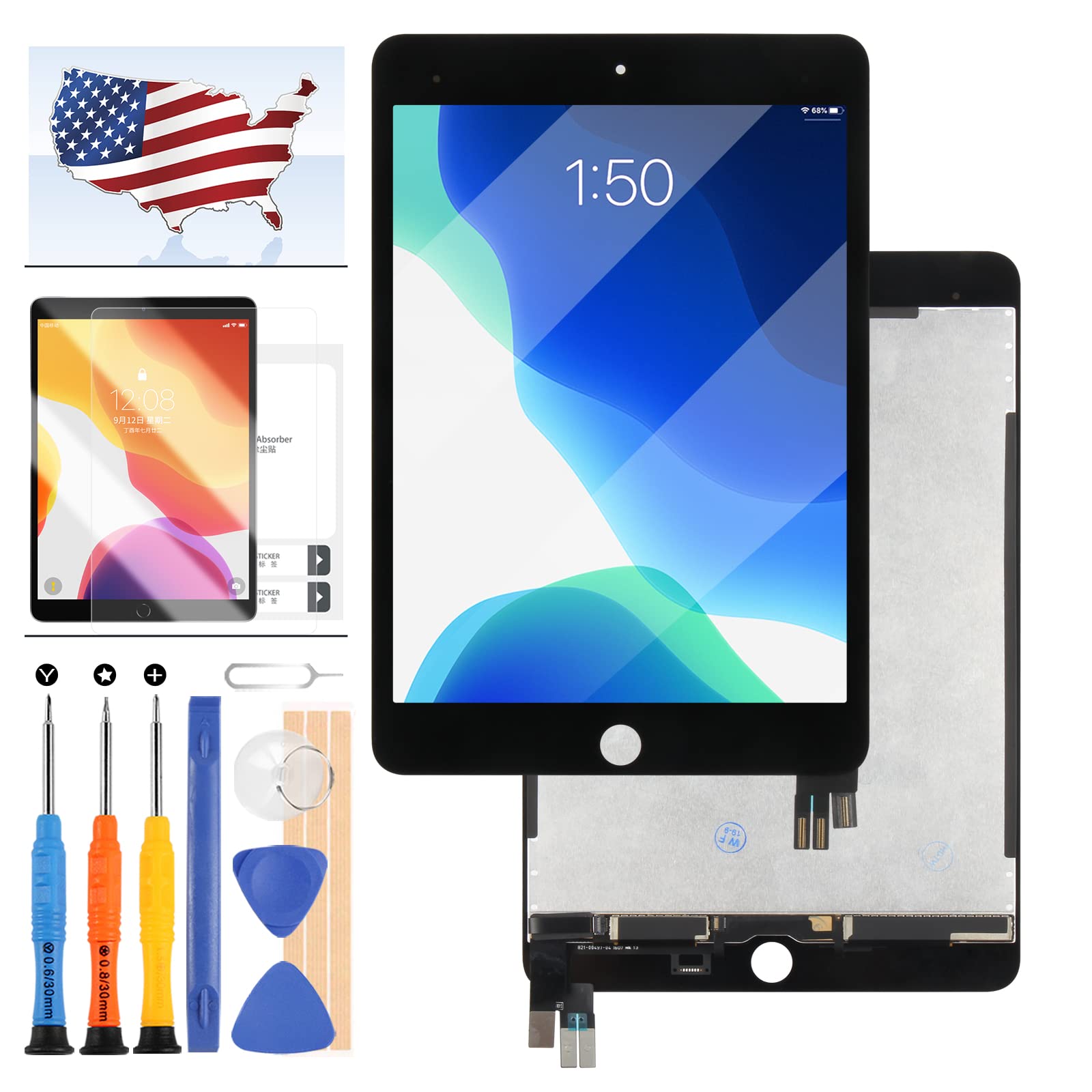 Photo 1 of Screen Replacement for iPad mini 5 7.9" 2019 A2133 A2124 A2126 A2125 LCD Display Touch Screen Digitizer Assembly Matrix Glass Kits with Screen Protector + Free Repair Tools (Black)