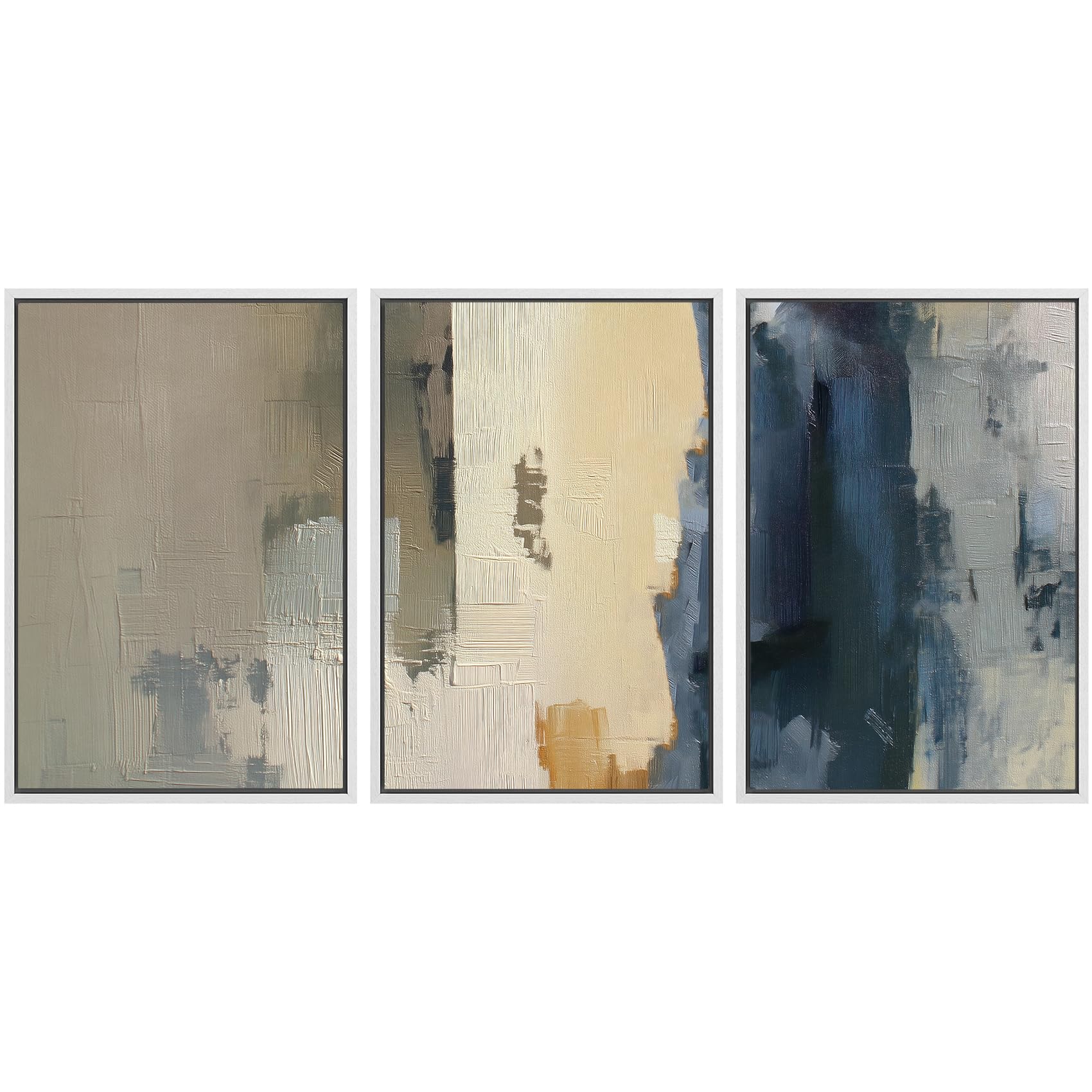 SIGNWIN Framed Canvas Print Wall Art Set Blue White Grunge Geometric Pattern Abstract Shapes Cozy Neutral Decorative Contemporary Minimal for Living Room, Bedroom, Office - 24"x36"x3 Natural — view 146