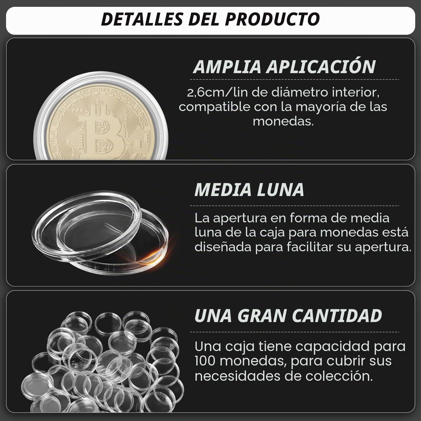 200 cápsulas de 26 mm para monedas de 2 euros con caja de almacenamiento de plástico transparente para piezas especiales y coleccionables