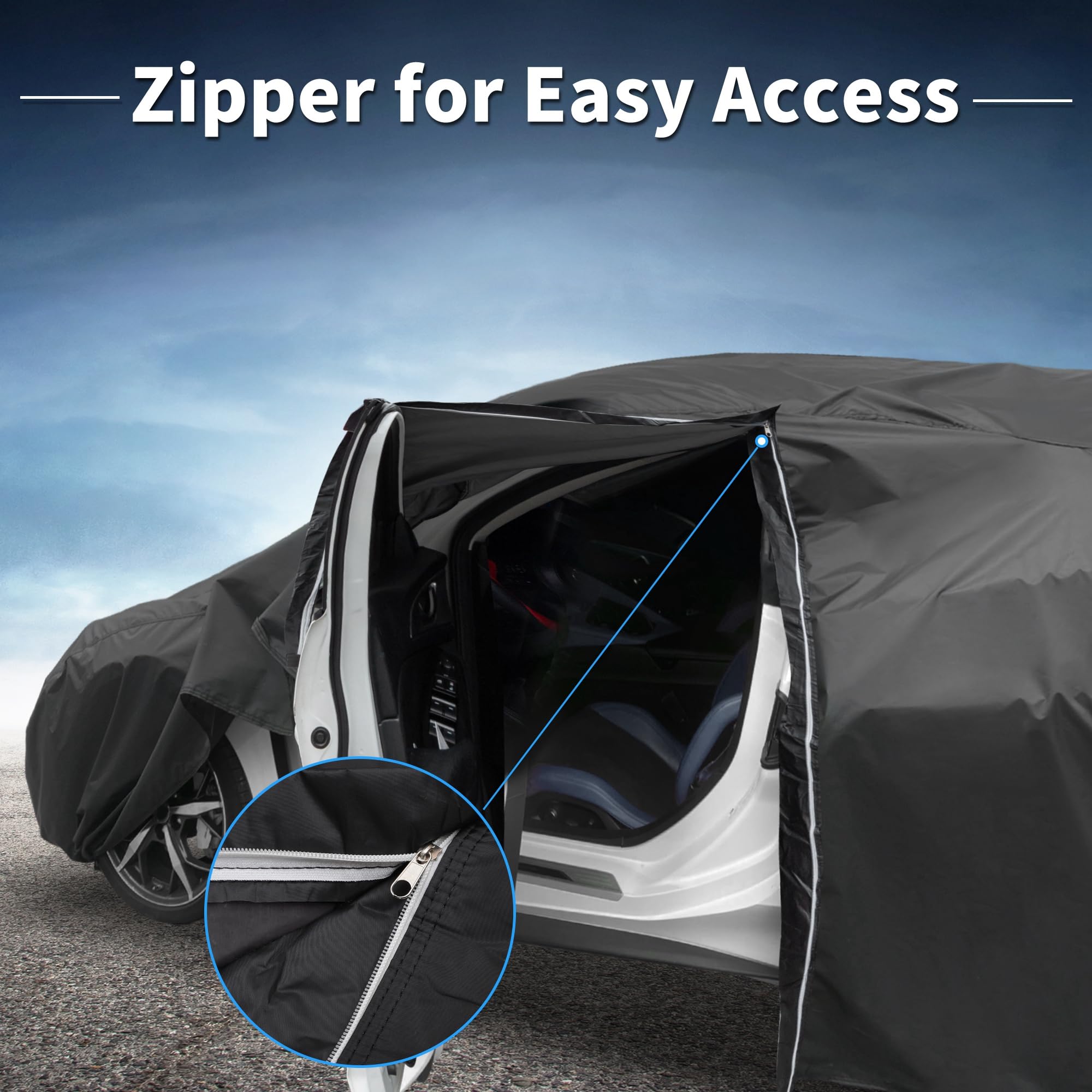 X AUTOHAUX Car Cover for Honda Civic Sedan Coupe 210D-PU Outdoor Full Car Cover All Weather with Door — view 7