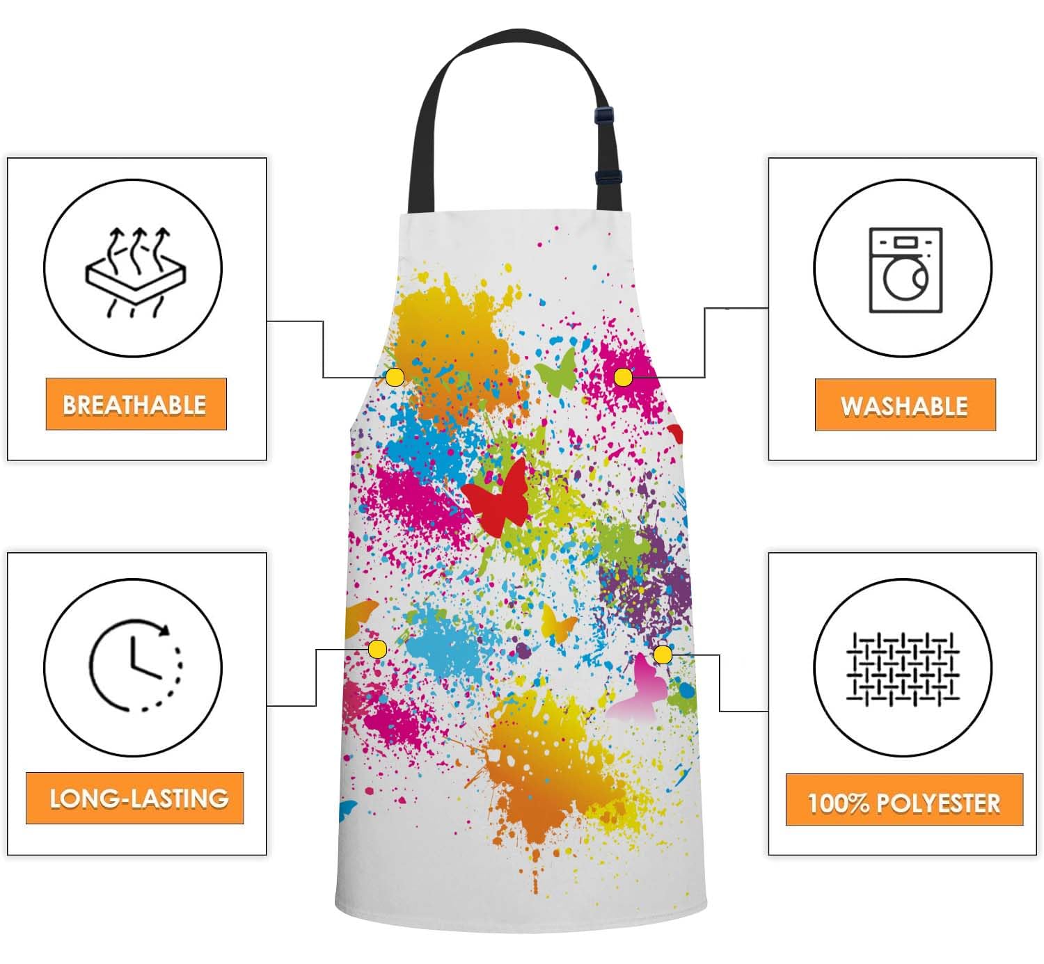 Smooffly Colorful Splatter Butterfly Apron - Unisex Adjustable Bib Apron for Home Kitchen Restaurant, Coffee House - Image 4