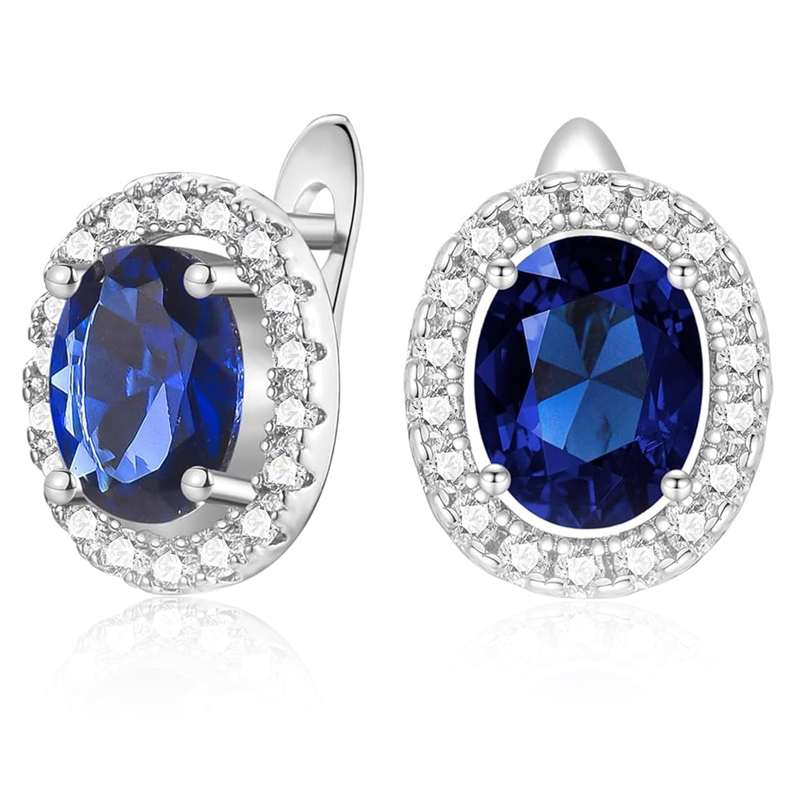 JOPLYSilver Earrings for Women Ladies Girls, Elegant Faux Oval Diamond Stud Earrings - Clear/Green/Blue Cubic Zirconia Huggie Hoop Stud Earrings Bridal Jewellery for Anniversary Birthday Wedding