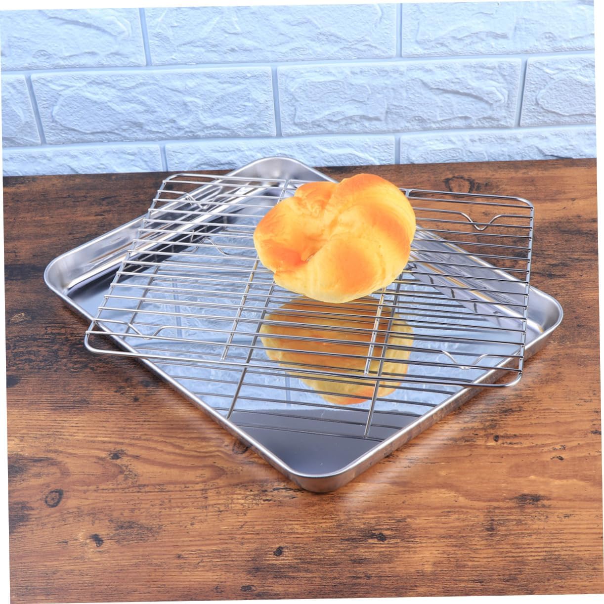 2pcs Stainless Steel Baking Sheet and Rack Set Bakeware Pan for Cakes Cookies and Puddings Easy Cleanup Cooling Rack Tools for Home and Restaurant