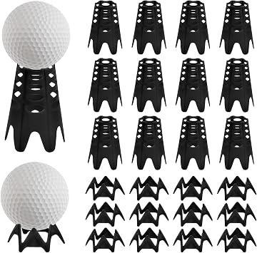 Golf Simulator Tees, 24PCS Golf Mat Tees for Indoor & Outdoor Practice, 12 Tall & 12 Short Golf Tees for Driving Range, Turf & Home Training, Black