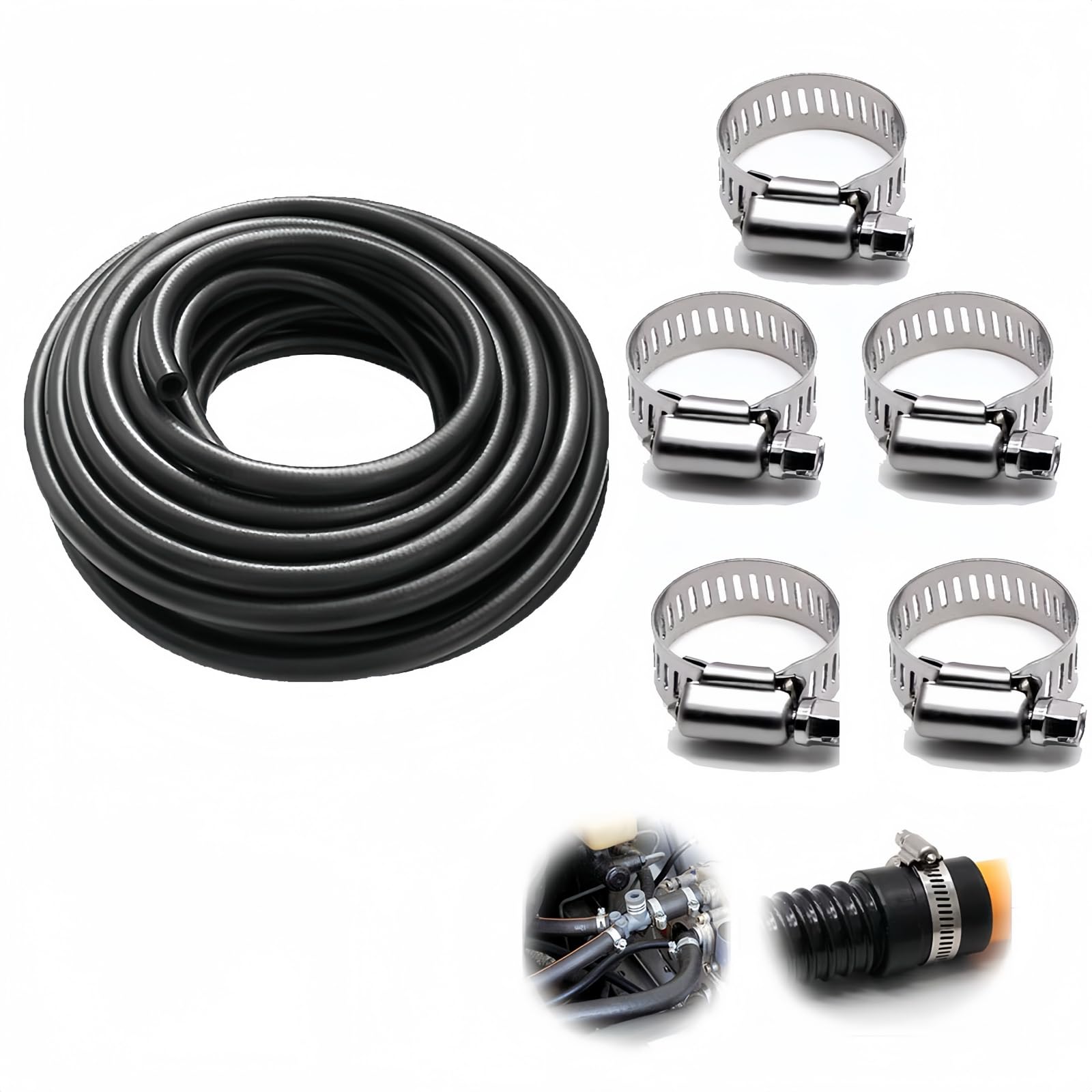 Tenincik ゴムホース 内径8mm 外径14mm 全長1m ゴムチューブ シリコン 耐熱ホース 油圧エアチューブ 冷却水管対応 1m 黒色 抱箍×5付き 高性能 ゴムーエル 耐圧・耐水・耐候・耐油 自動車 バイク用