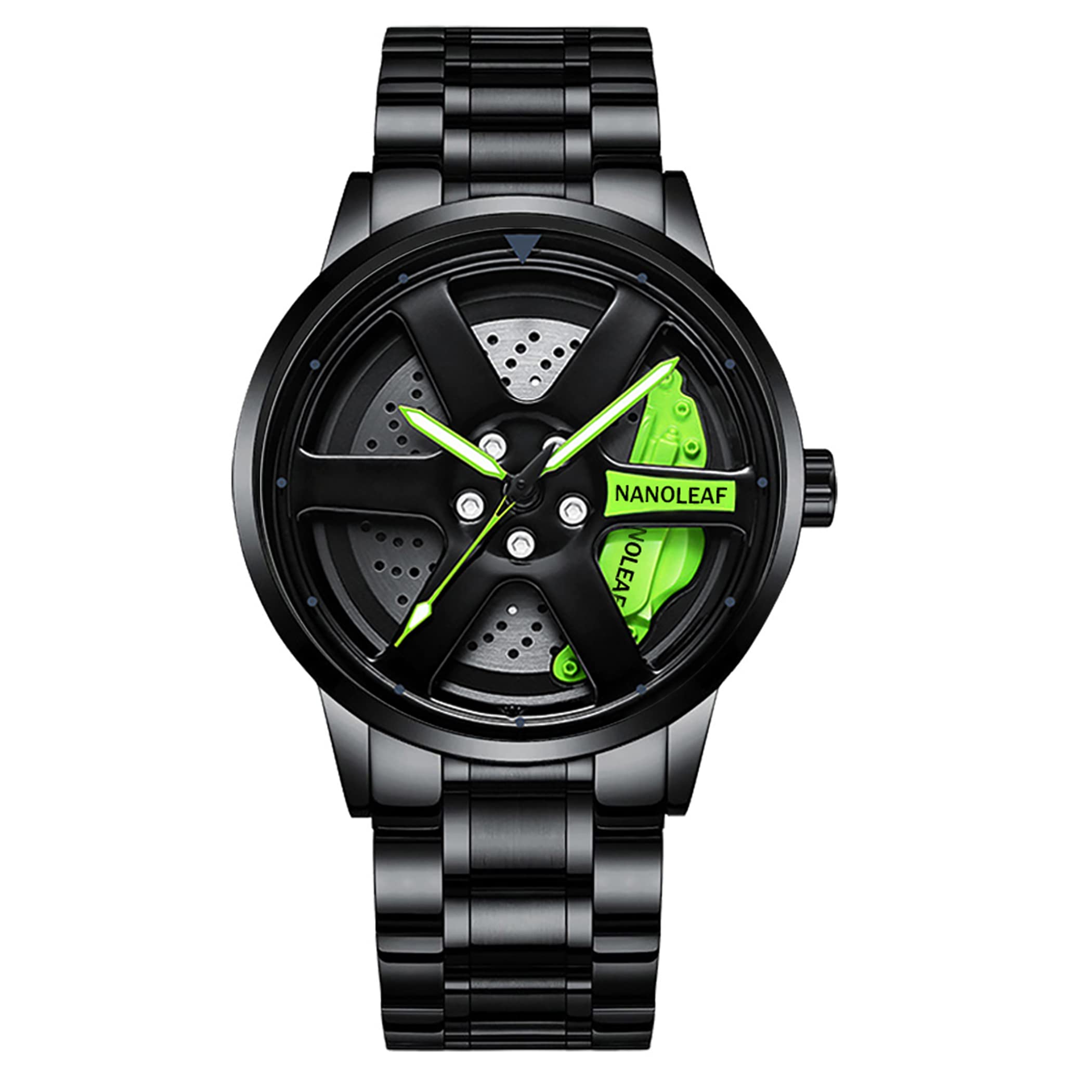 NANOLEAF Watch for Men with Quartz Movement Spinning Car Wheel Rim Hub Stainless Steel Luminous Pointer Waterproof Sport Casual Wristwatch, Steet Black Green, Quartz Movement (B0BWN3JFC9) Amazon Price History, Amazon Price Tracker