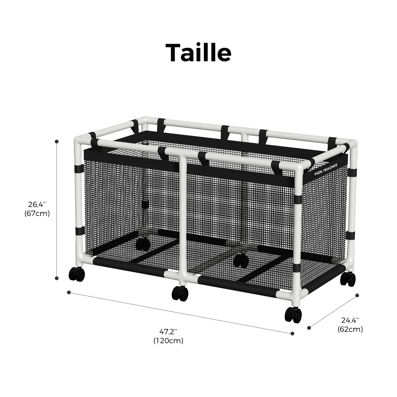 Boîte de rangement pour piscine, 340 litres, support pour nouilles, jouets, flotteurs, serviettes, organisateur en maille pour équipements de natation, style Mini Plus