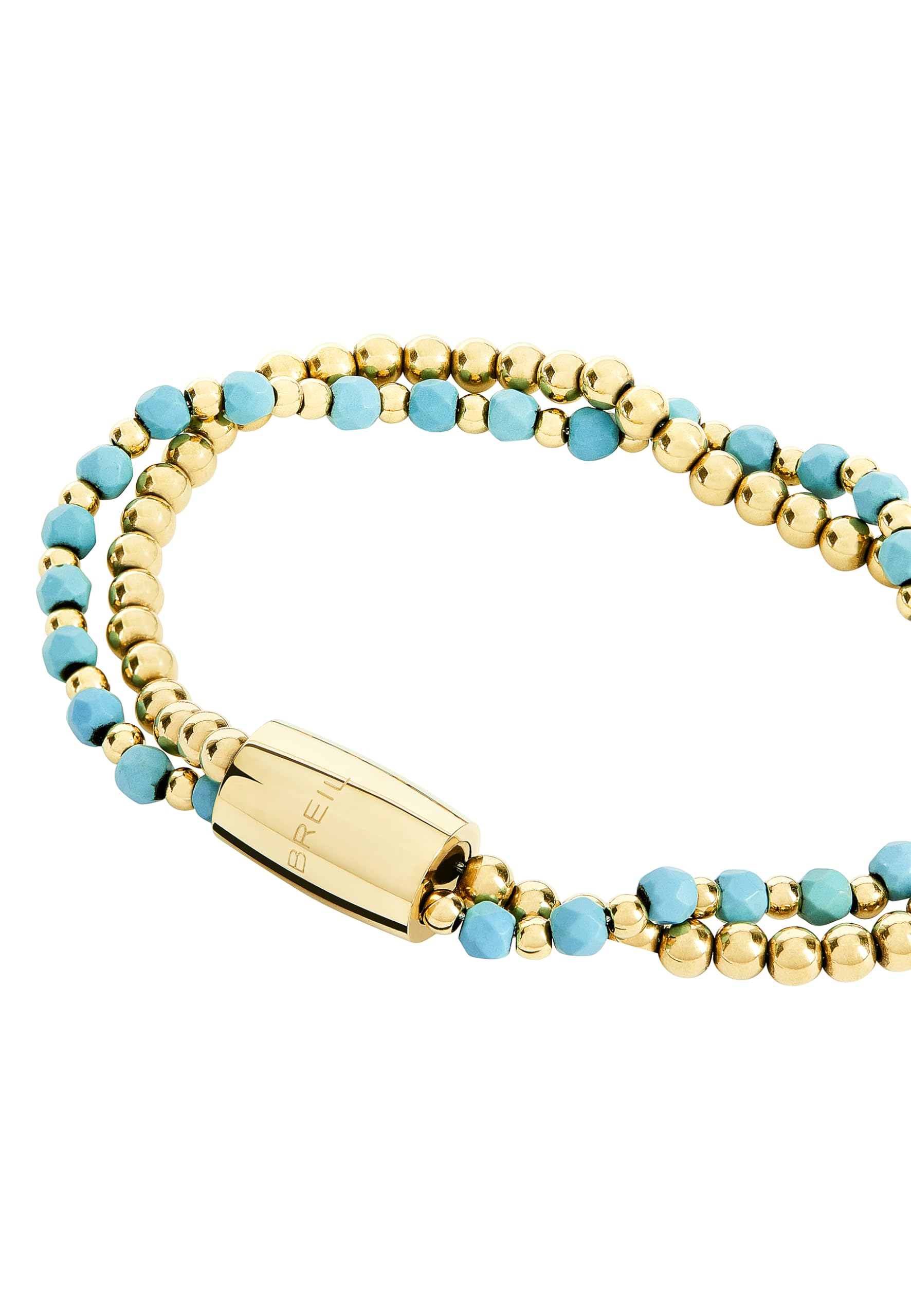 Breil, Collezione Magnetica System, Bracciale Donna Small Sea & Sky Double in Acciaio Lucido e Sfere in Pasta di Turchese, Pratica Chiusura con Magnete, Misura 19 Cm, Idea Regalo Donna