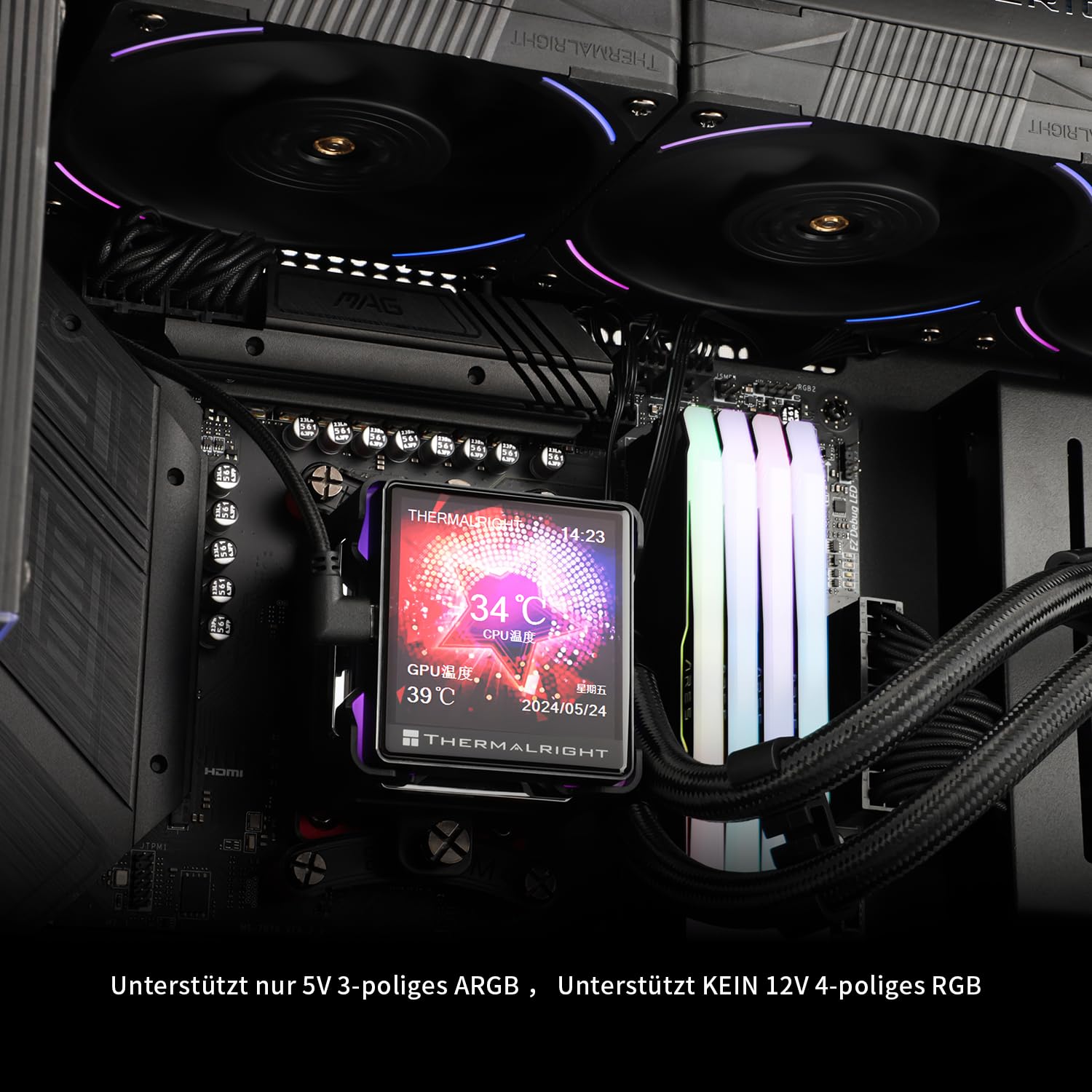 Thermalright Elite Vision 360 ARGB BLACK AIO, schermo LCD IPS con risoluzione 320 x 320, per AM4/AM5/Intel LGA1700/1851, schermo LCD con assorbimento magnetico da 2,73"