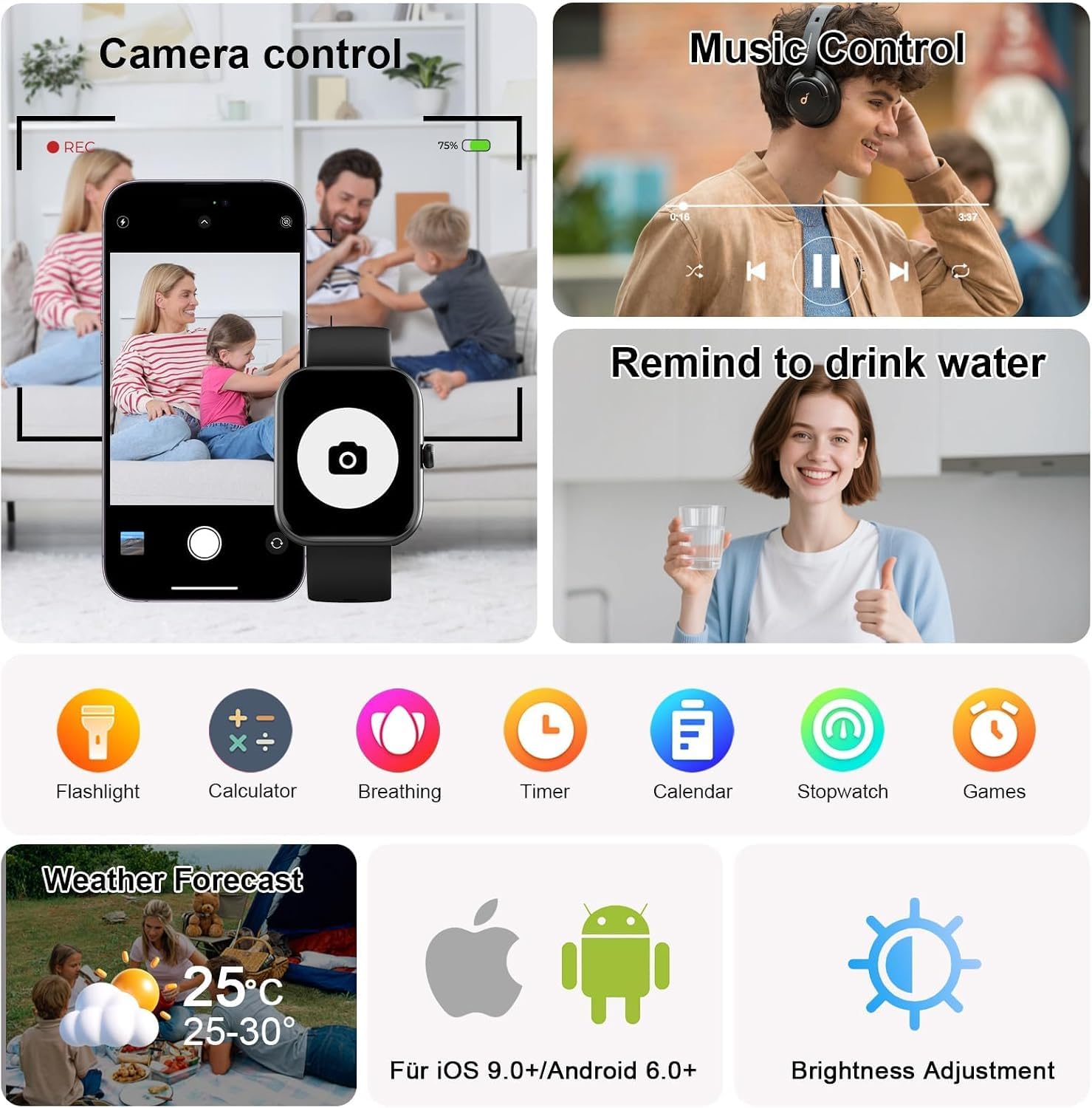 uaue Reloj Inteligente Hombre con Alexa,1.91" HD Smartwatch Hombre, 110+ Modos Deportivos, Monitor de Sueño/Podómetro/Pulsómetro, IP68 Impermeable Pulsera Actividad para Android iOS
