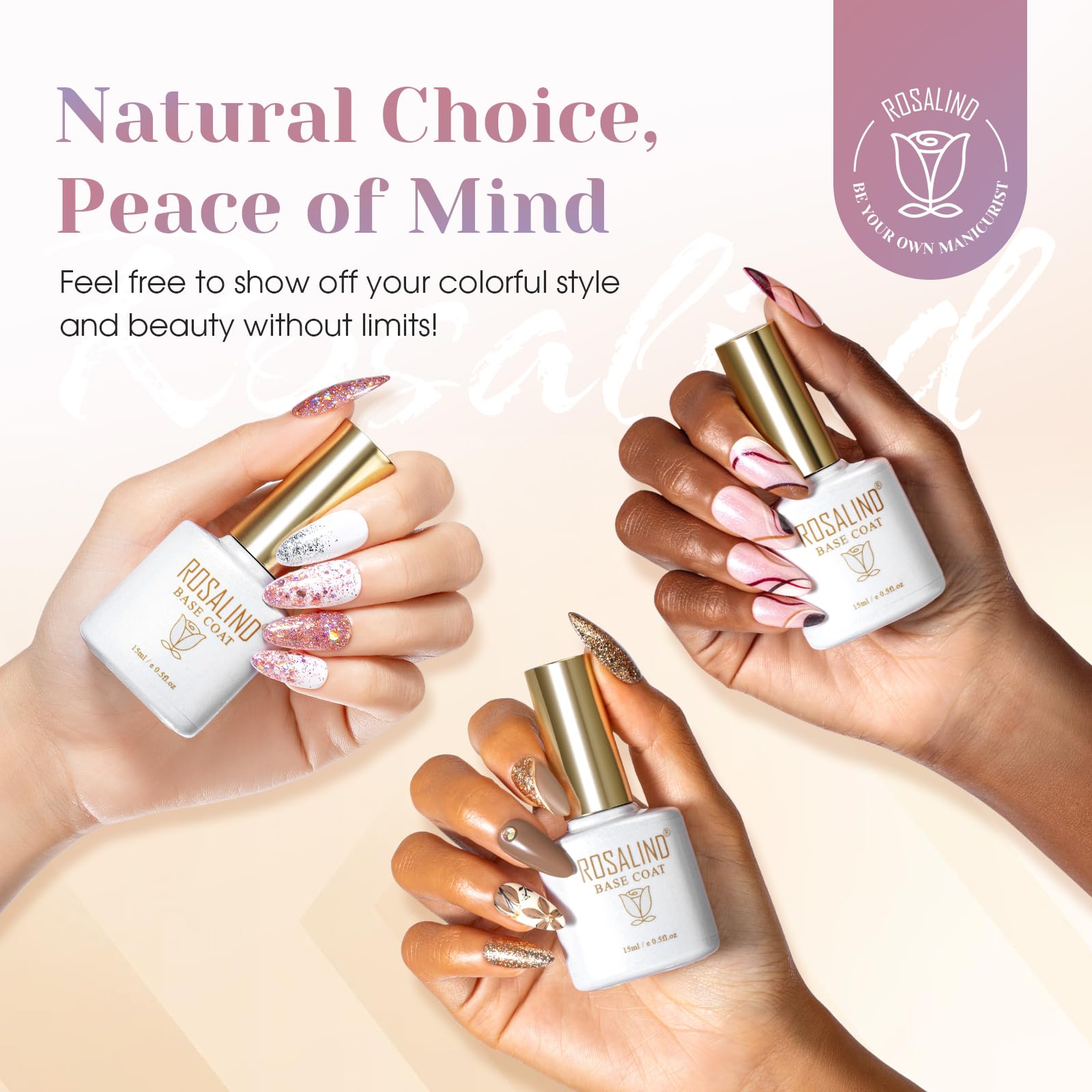 ROSALIND Base Coat Vernis Semi Permanent, UV LED Soak Off Vernis à Ongles Gel Polish kit manucure semi permanent 15ml