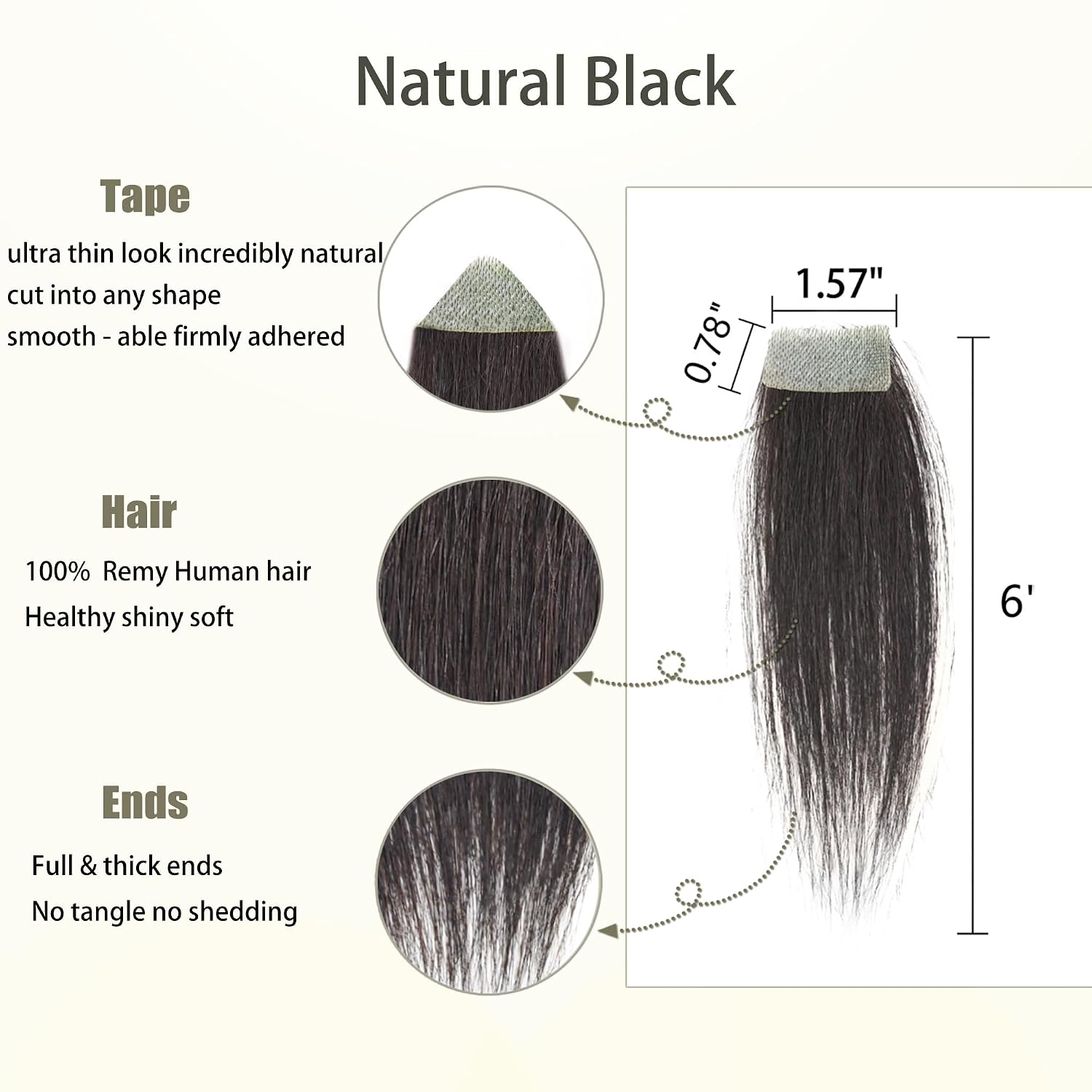 scar human hair replacement Accidental burns without hair for men women Hairline Loss Straight Tape in Replacement Toupee (Natural Black, 0.78"x1.5")