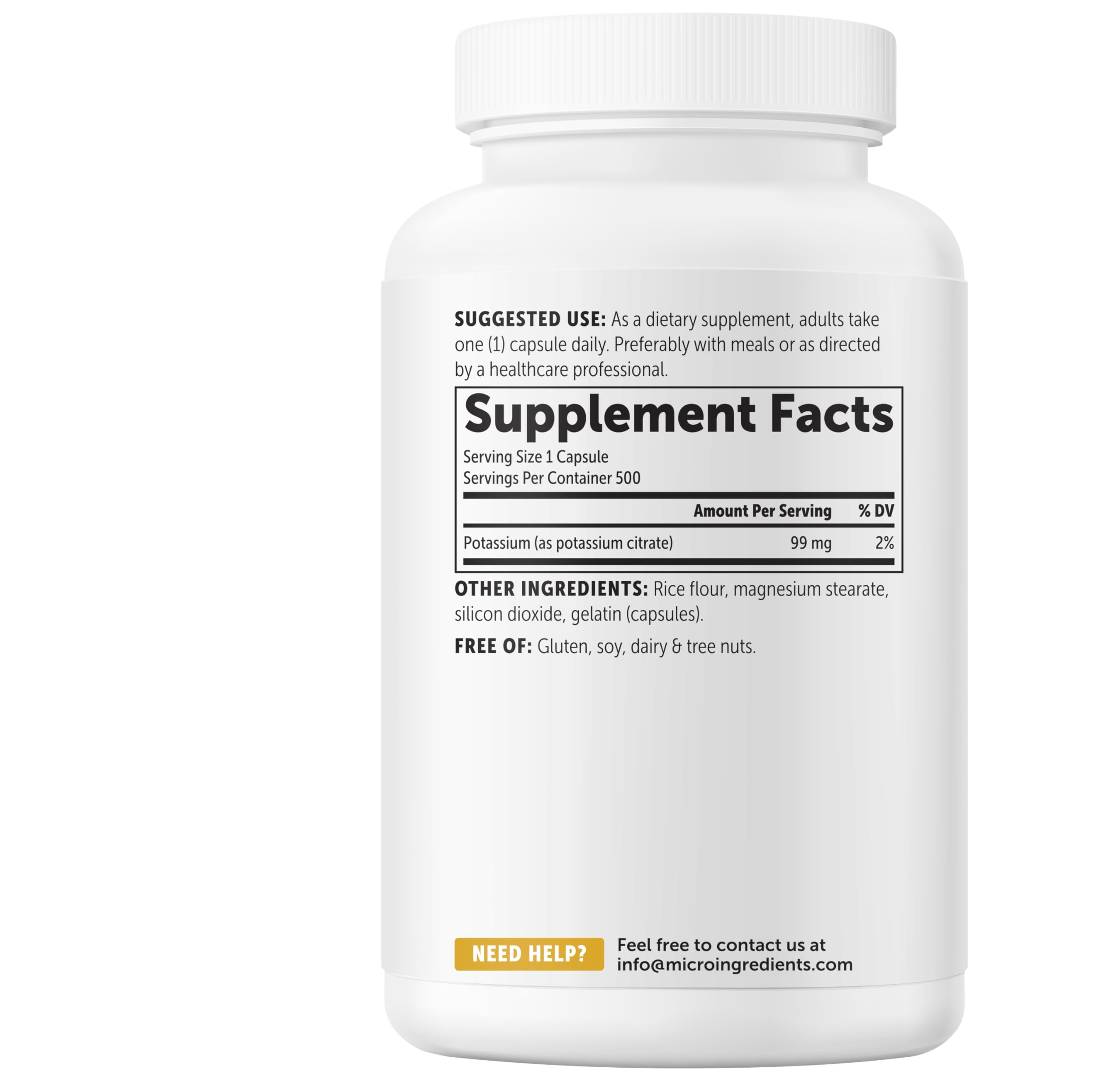 Micro Ingredients Potassium Citrate 99 mg Per Serving, 500 Capsules | 1 Year Supply | Daily Mineral Supplement | Non-GMO, Gluten Free, Soy Free — Amazon image 8