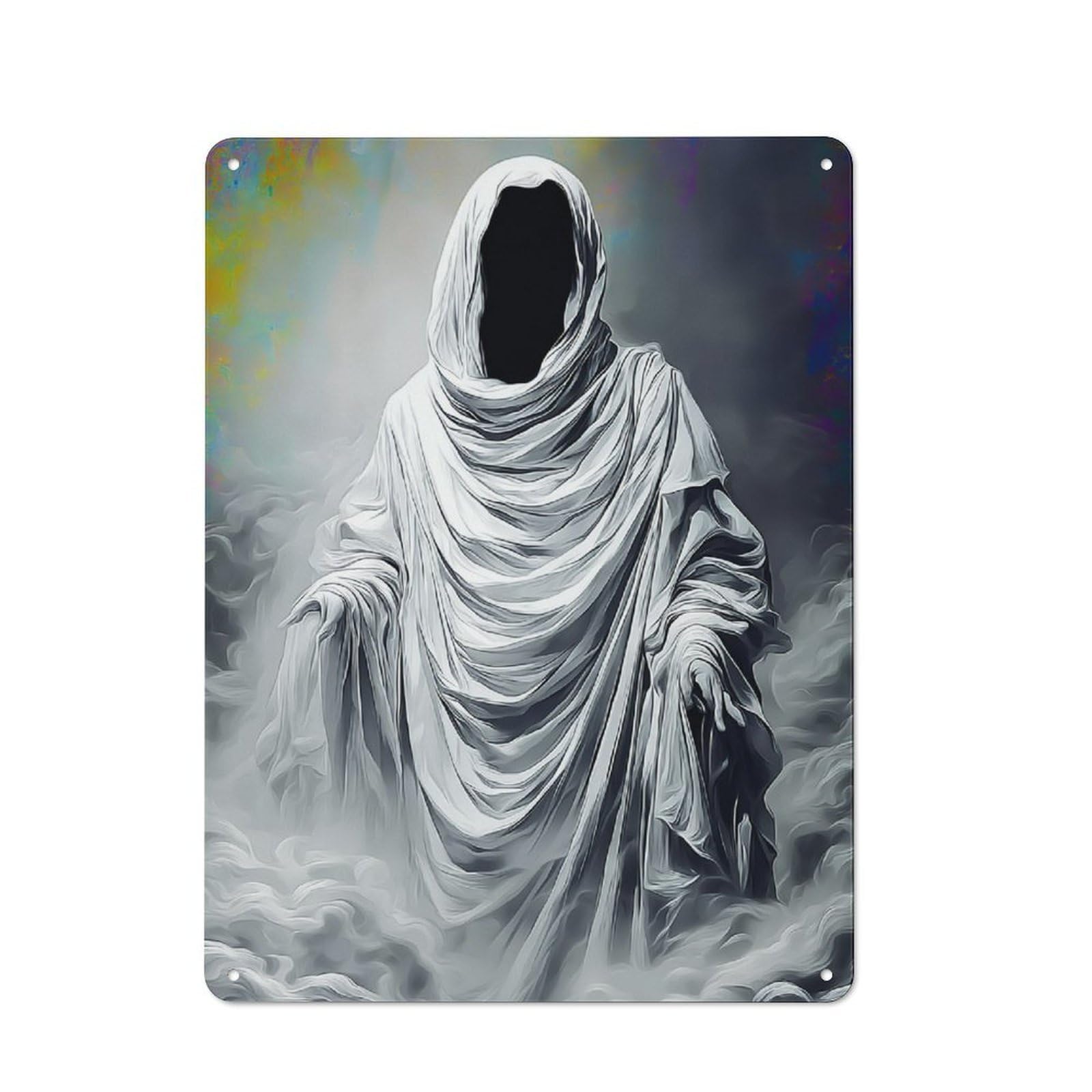 Junmoney Ghostly Figure In White Robe Tin Wall Plaque 40X30cm With For Bar Or Restaurant, Suited To Restaurant Interior Fans