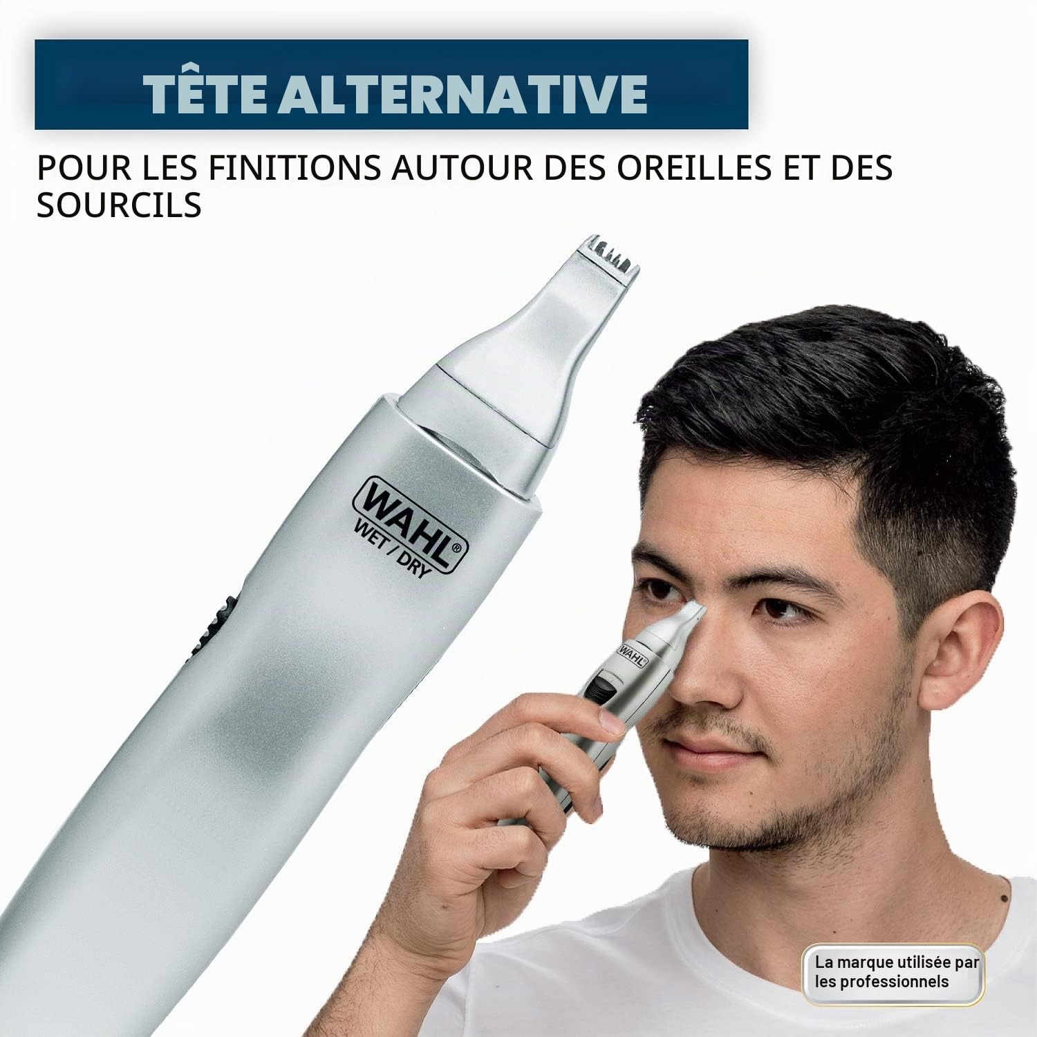 Wahl Tondeuse nez pour homme, pour sourcils, décolleté, nez et oreilles, coupe précise avec têtes interchangeables, batterie incluse – Modèle 5545-400