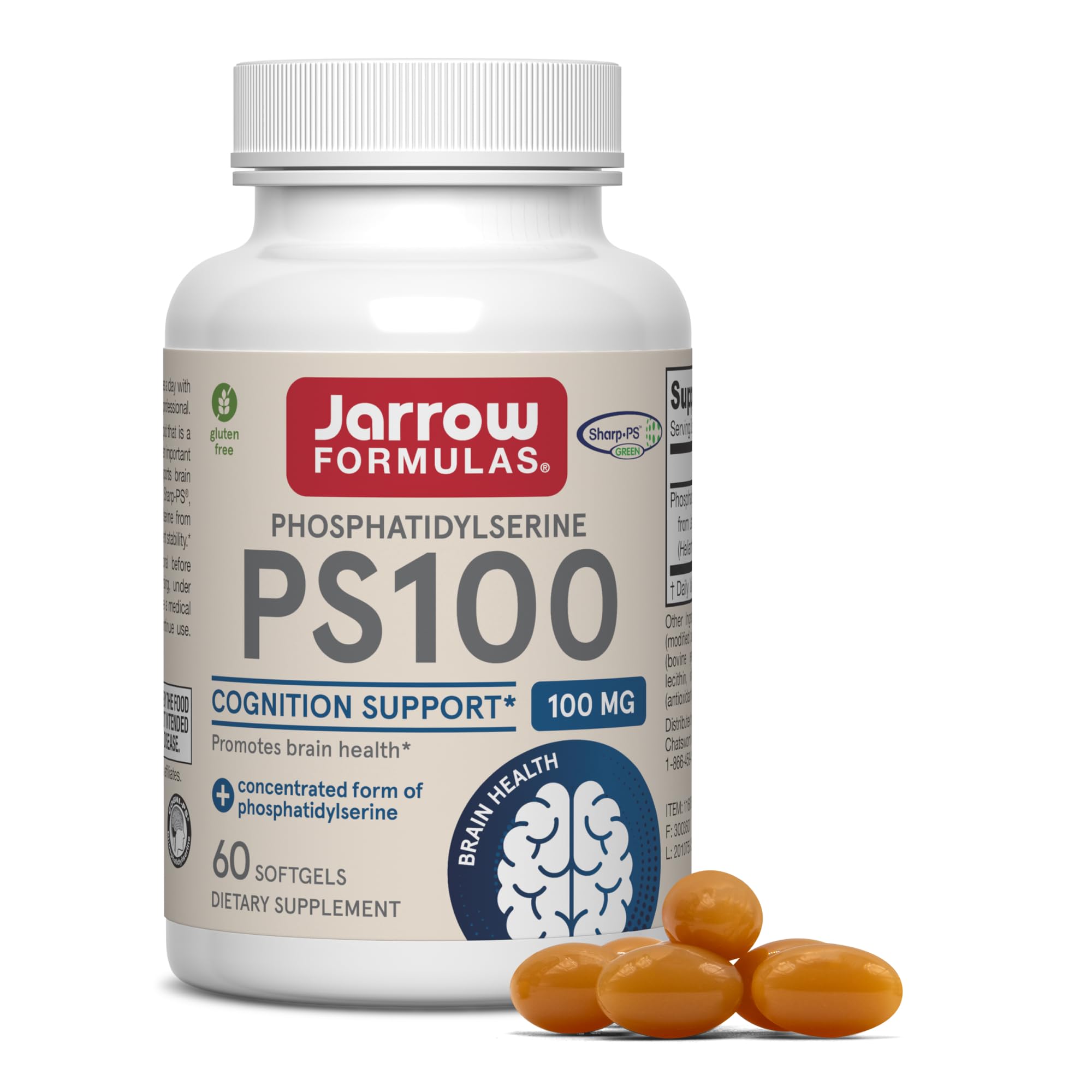 Jarrow PS100 100mg, Brain Health & Cognitive Function Support, 60 Softgels 60 Count (Pack of 1)