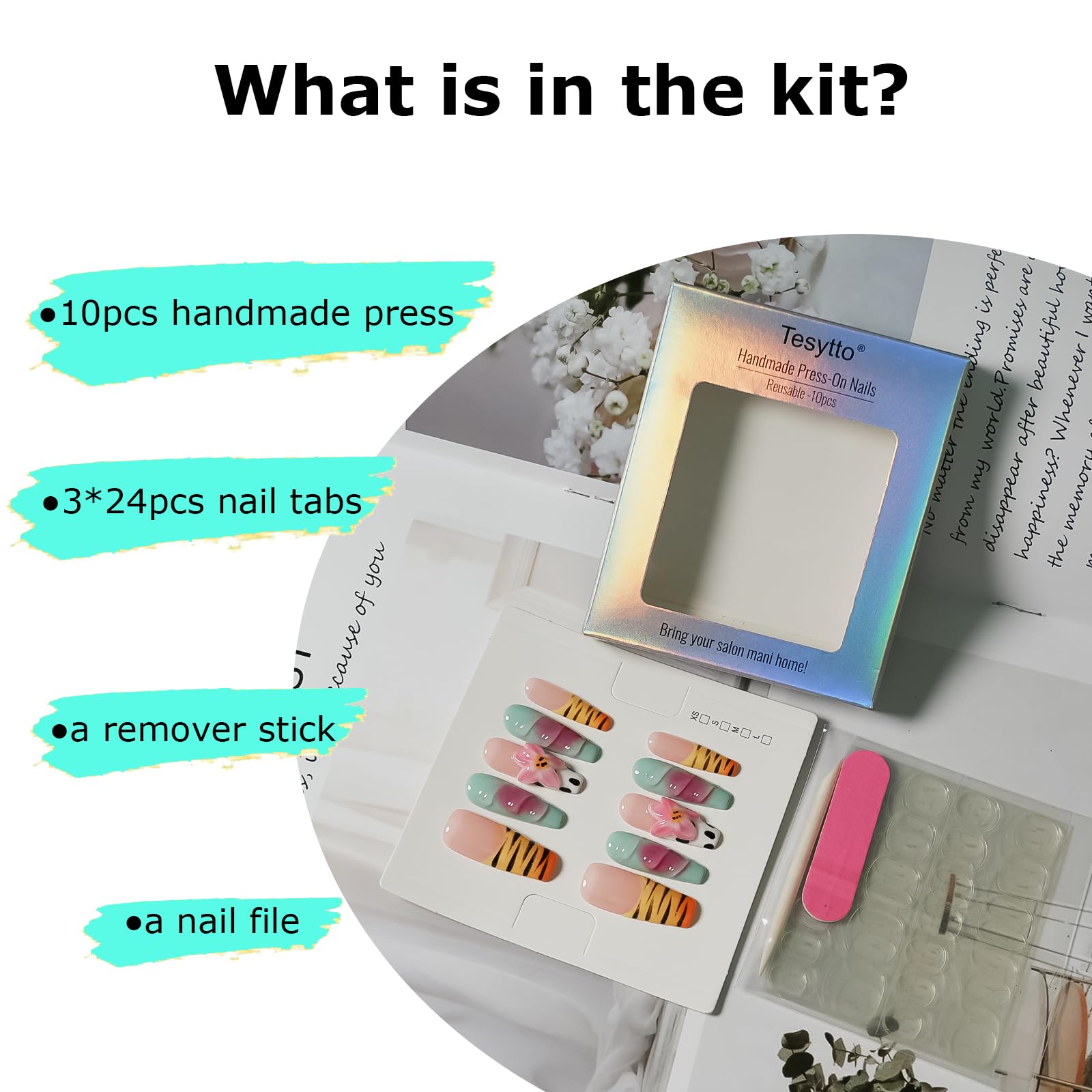 Handmade Press on Nails Long Coffin Muti-Layer Gel Fake Nails - 3D Lotus Flowers & Tiger Print, French Tip Glossy Thick Acrylic Nails (Playful Zebra with Lotus,S): S Cute Snowman