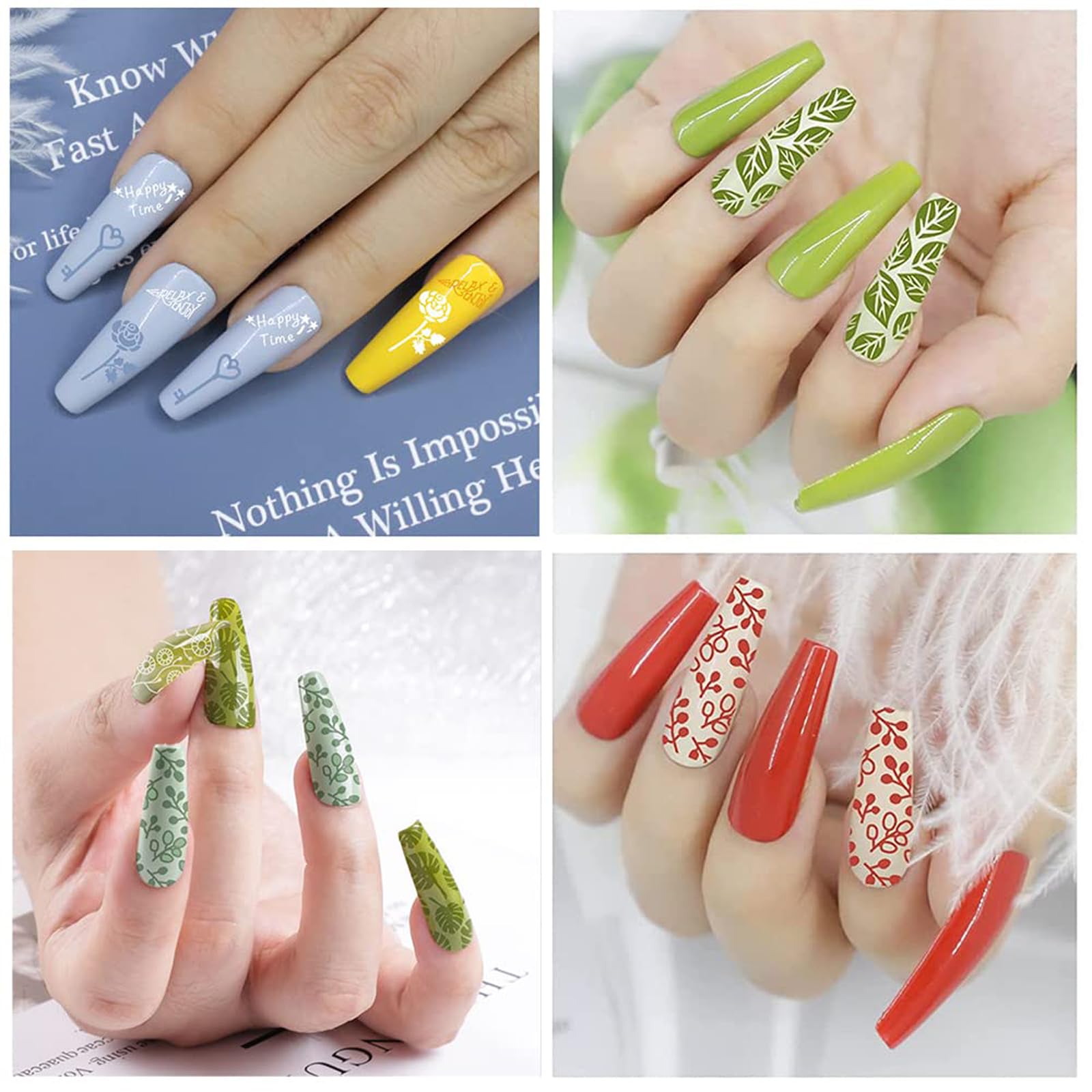 Biutee Set de Stamping Nail Art Kit d'estampage d'ongles 15 pièces modèles d'art d'ongle avec motifs d'animaux, de feuilles et de fleurs 1 Tampon 2 Grattoir 1 Paquet de Cartes
