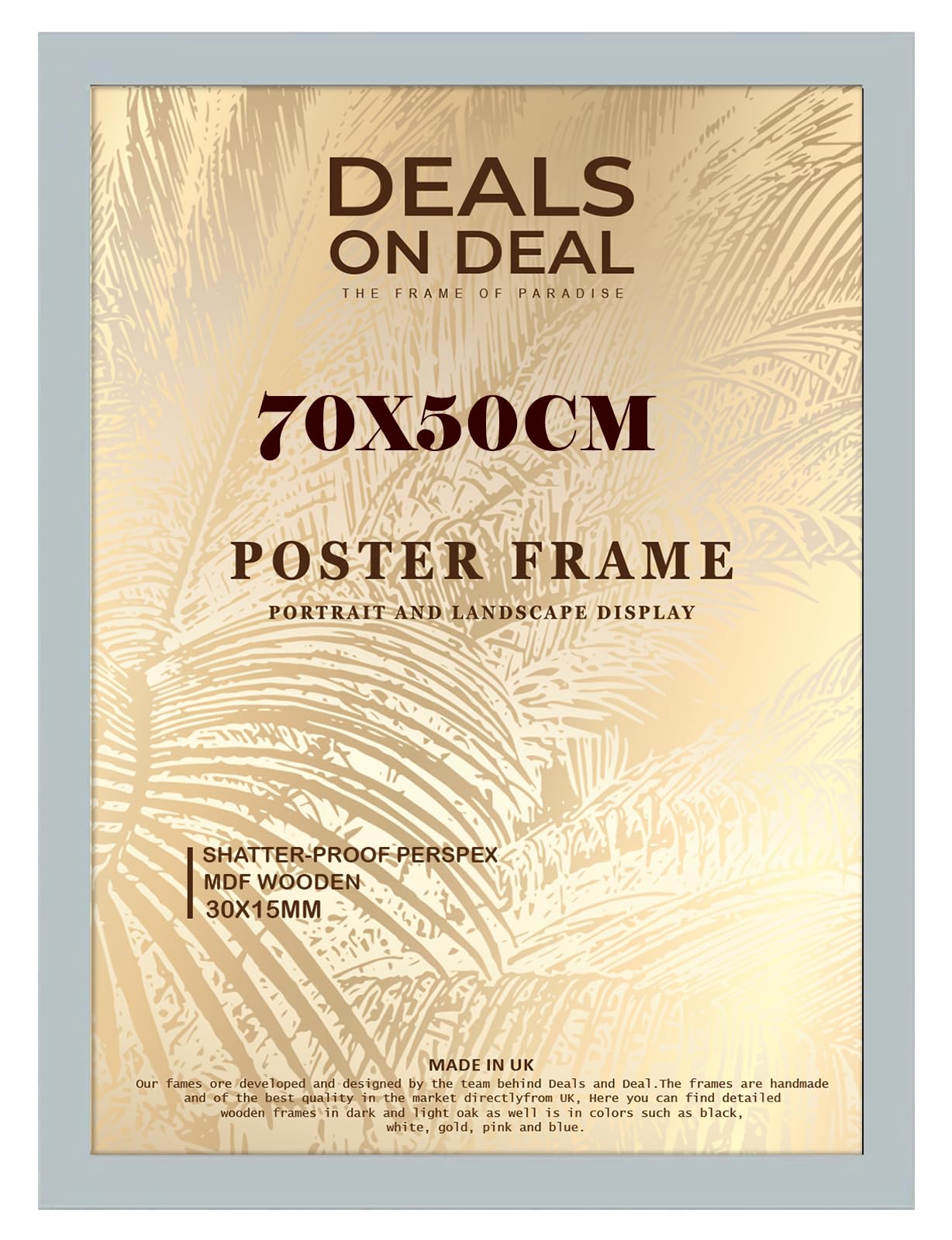 DEALS ON DEAL® Modern Large Poster Frame 50x70cm Mdf Wooden Picture Frames 70cm x 50cm for Jigsaw Puzzles/Shatter-Proof Front Vertical/Horizontal Mounting For Home & Office Décor-Grey