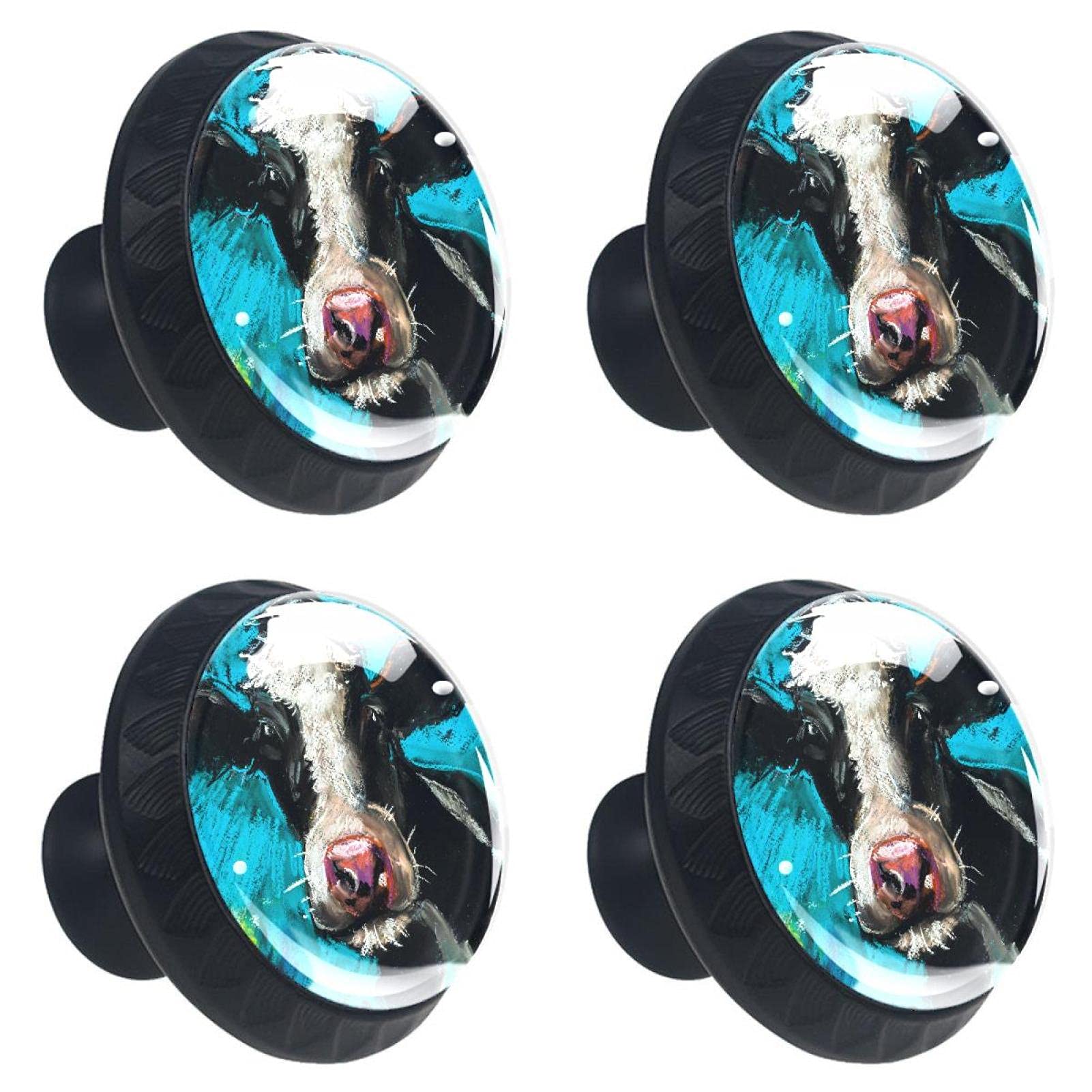 Boutons de tiroir imprimé vache au design multicolore et graphique