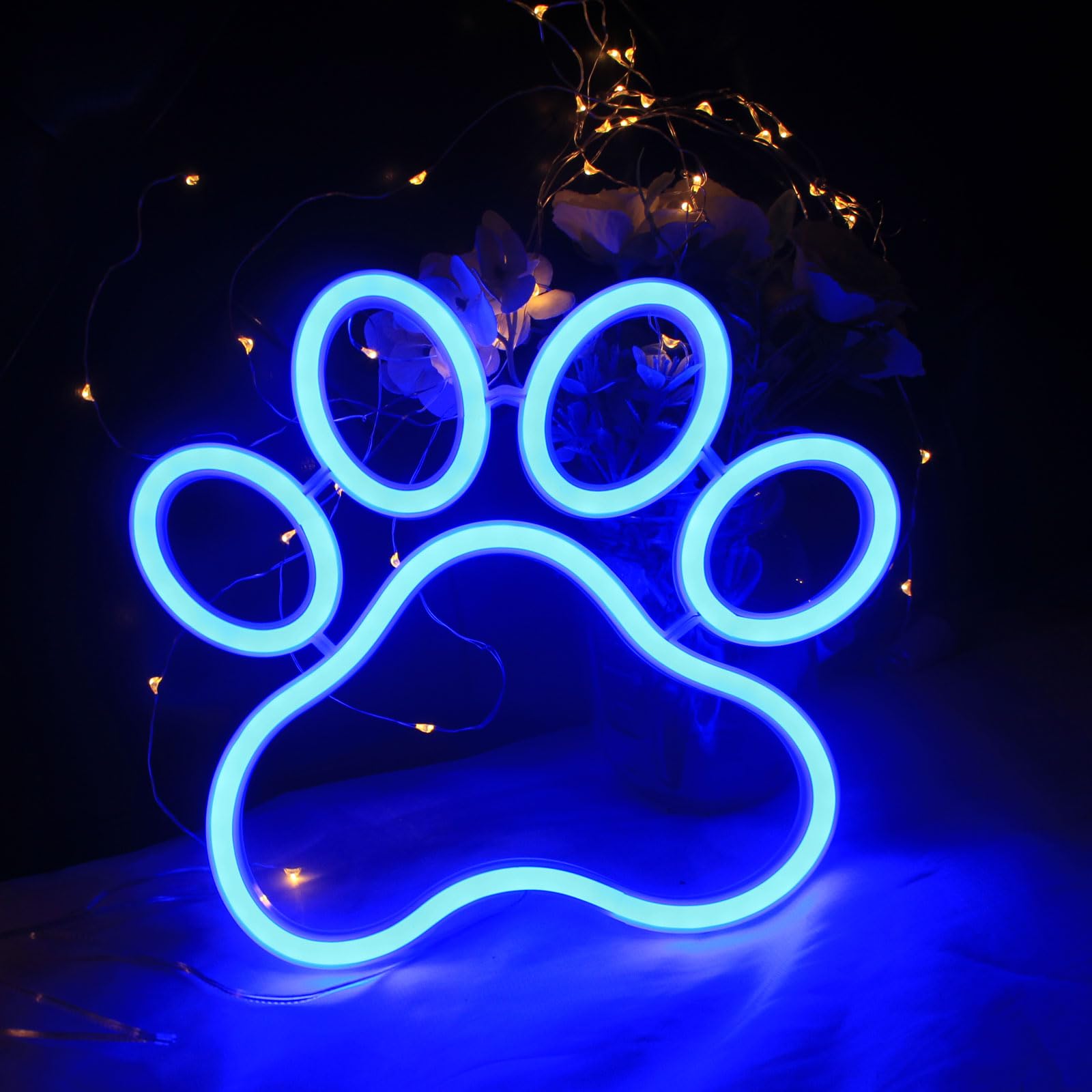 DAKABUKA Dog Cat Paw Neon Sign Paw Print Neon Sign Dimmable Neon Light for Pet Shop Pet Clinic Bedroom Wall Decor USB Powered Neon Light Wall Sign Art Decor (Blue)