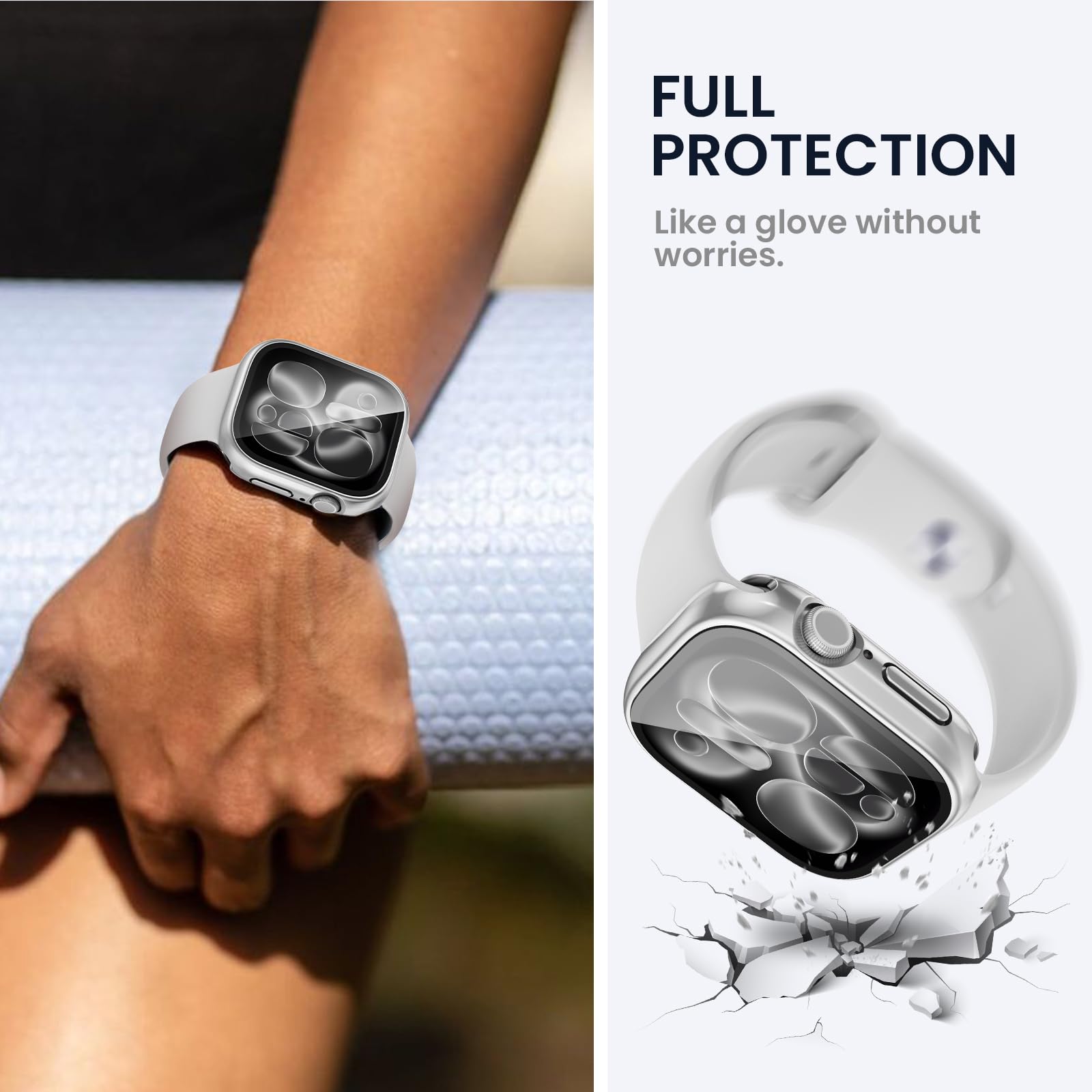 Kamita Wodoodporna obudowa kompatybilna z Apple Watch Series 11/Series 10 46mm, twarda obudowa PC z etui ochronnym ze szkła hartowanego, pełna osłona ochronna dla iWatch11/iWatch10 (srebrna)