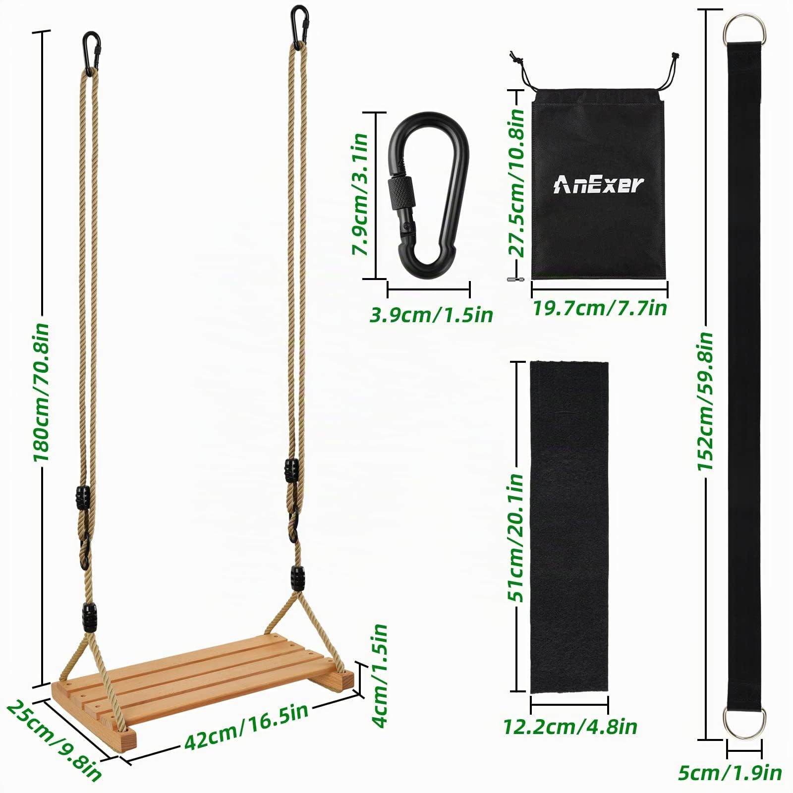 Balançoire Bois Enfant Adulte Extérieur pour Portique Toboggan Arbre Jardin