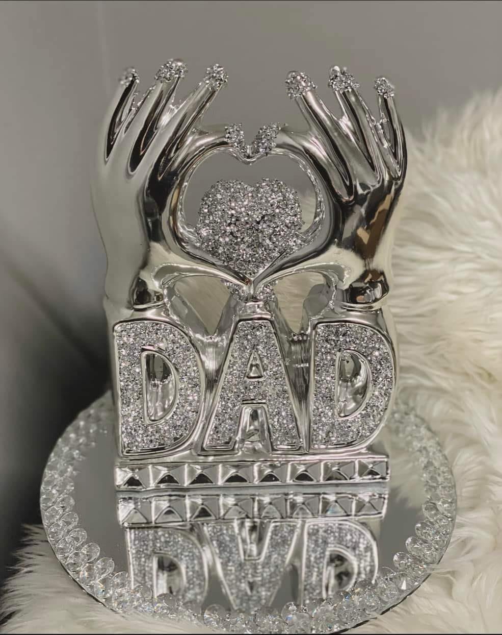 Biznest Mom & Dad Heart Hand Silver Crushed Diamond Crystal Ornament Home Decor Gift (DAD)
