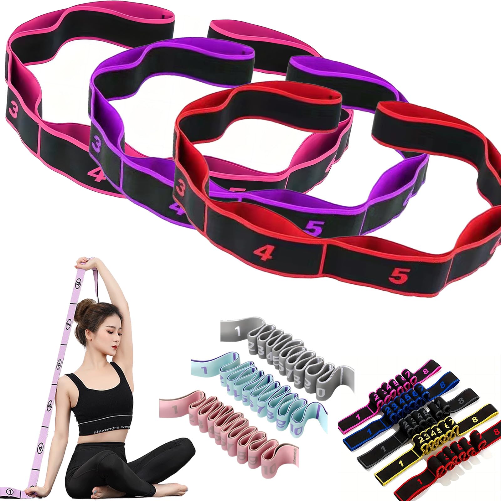Fitness Resistance Bands with Handles Numbered Resistance Bands for Glutes Fitness Resistance Band for Stretching and Yoga Adjustable