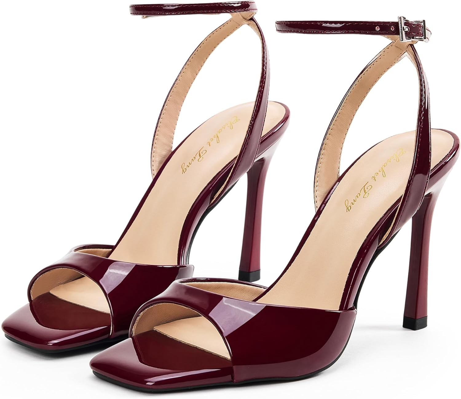 Elisabet Tang Heels for Women Square Open Toe Heeled Sandals Ankle Strap Sexy Peep Toe High Heels for Party, Prom, Wedding Dressy Shoes - Image 5