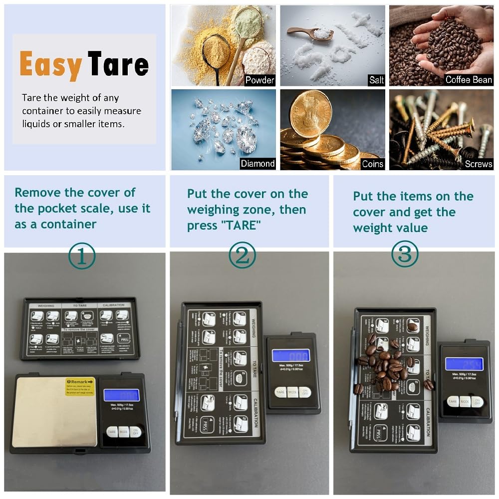 CAMRY Bilancia tascabile, 500g/0.01g Bilancia digitale Bilancia professionale Bilancia digitale per gioielli in oro Cibo Caffè Herb Coin, Nero