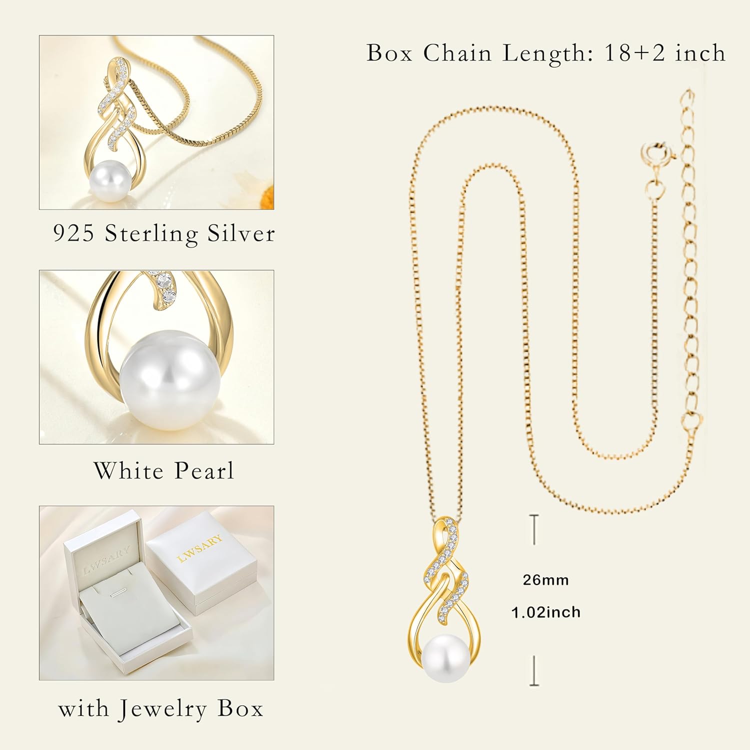Infinity Pearl Necklace for Women 925 Sterling Silver Pendant Necklace with 8MM Pearl Jewelry Gifts for Her - Image 6